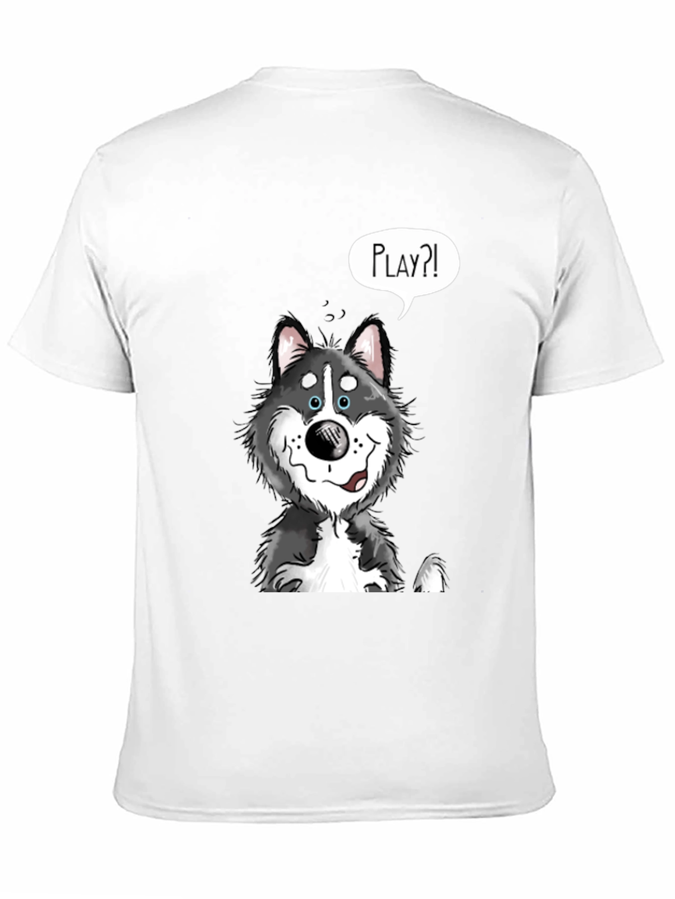 Playful Husky Graphic Tee - Black Cotton Shirt