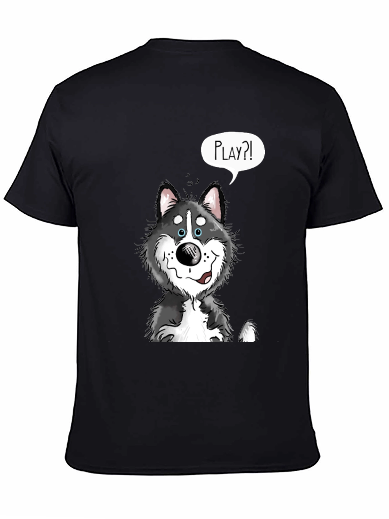 Playful Husky Graphic Tee - Black Cotton Shirt