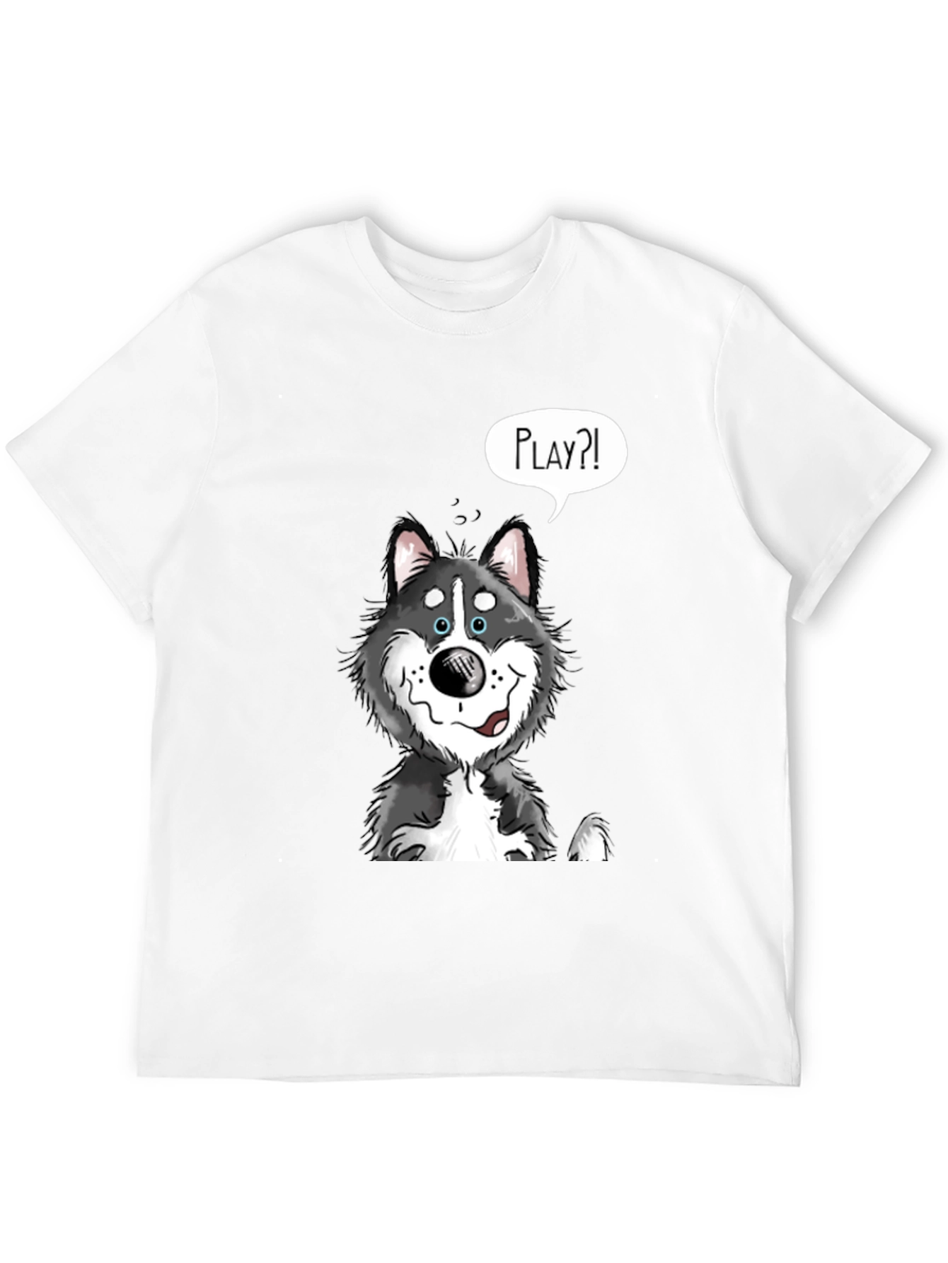 Playful Husky Graphic Tee - Black Cotton Shirt