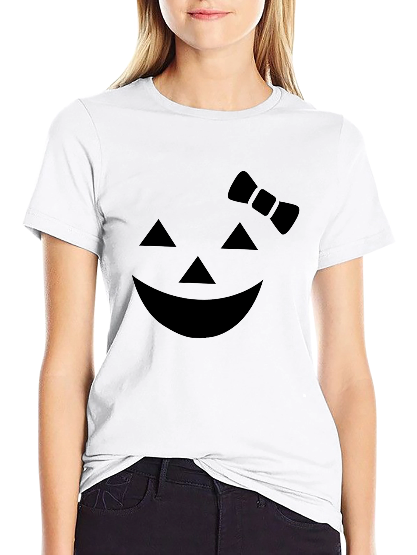 Halloween Pumpkin Face Bow T-Shirt - Unisex Black Tee