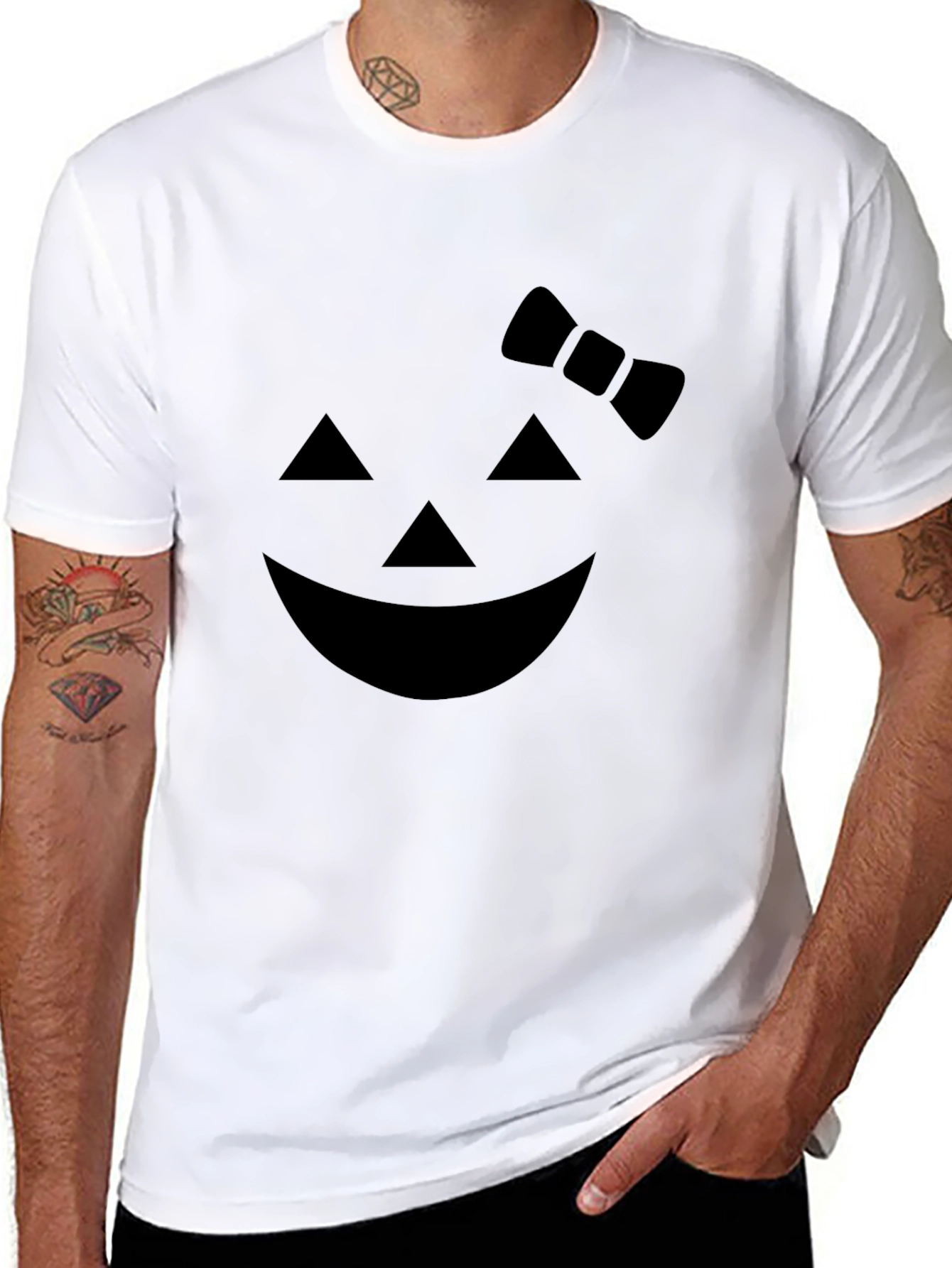 Halloween Pumpkin Face Bow T-Shirt - Unisex Black Tee