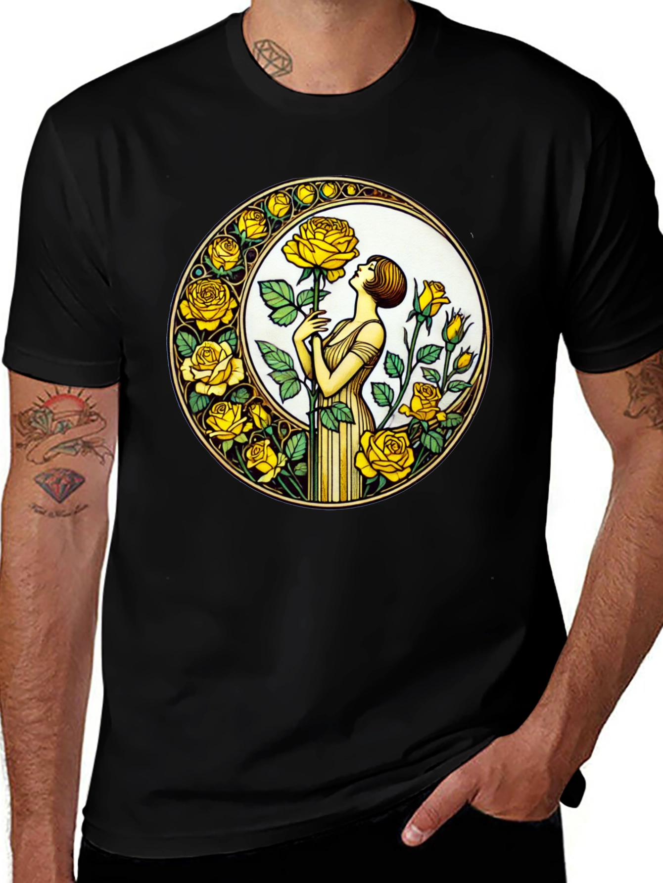 Rose Art Nouveau T-Shirt - Floral Graphic Tee