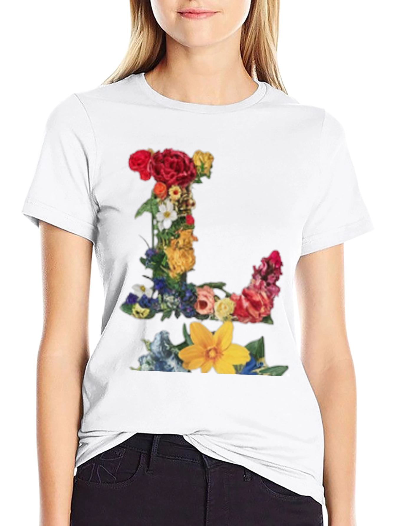 Floral Letter L Graphic Print T-Shirt