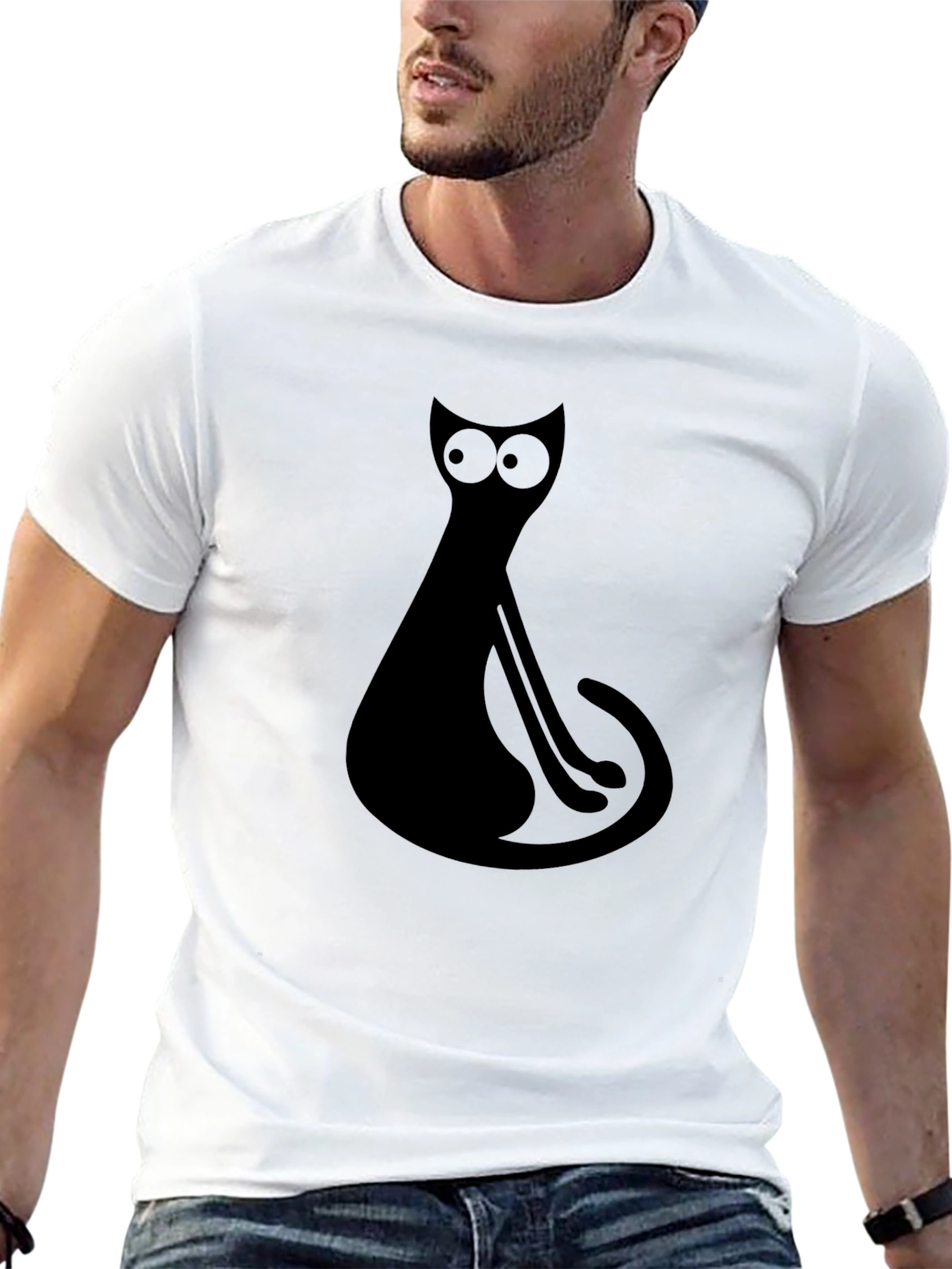 Cool Black Cat Graphic Print Tee