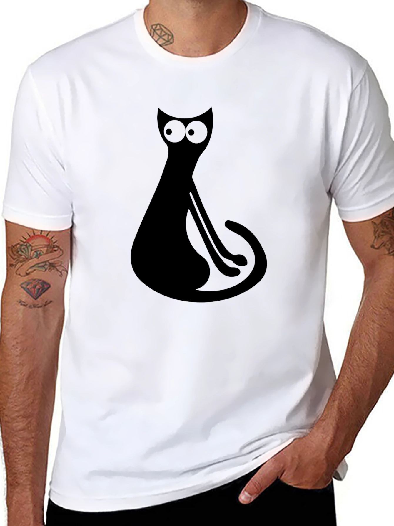 Cool Black Cat Graphic Print Tee