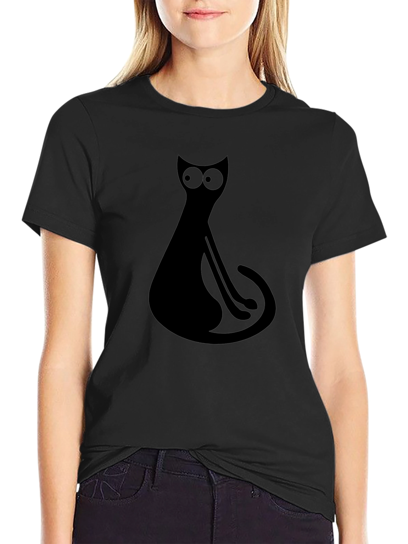Cool Black Cat Graphic Print Tee