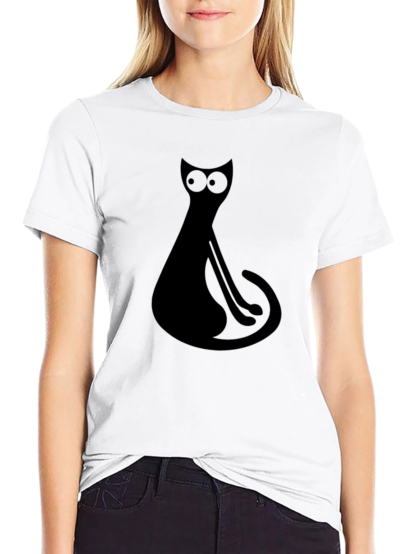Cool Black Cat Graphic Print Tee