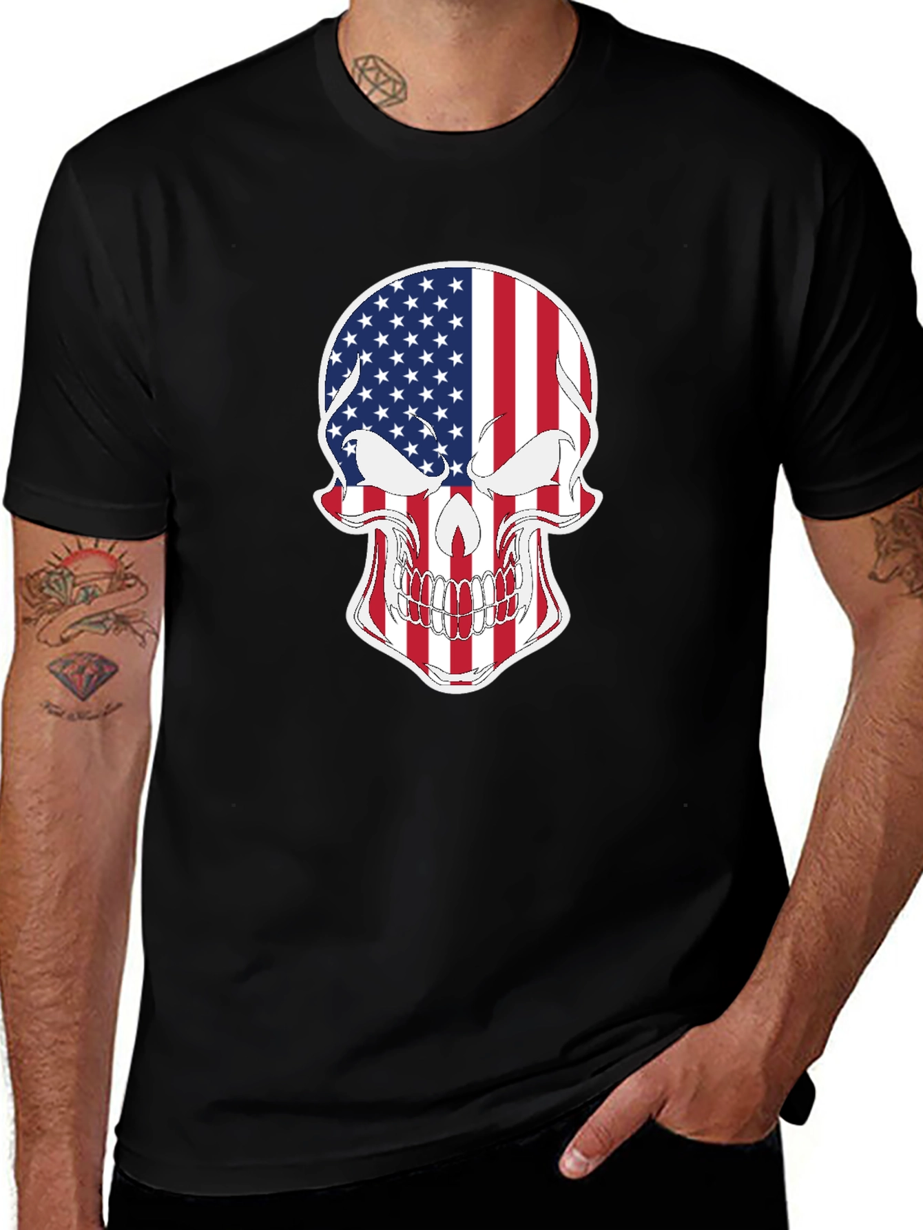 American Flag Skull Graphic T-Shirt