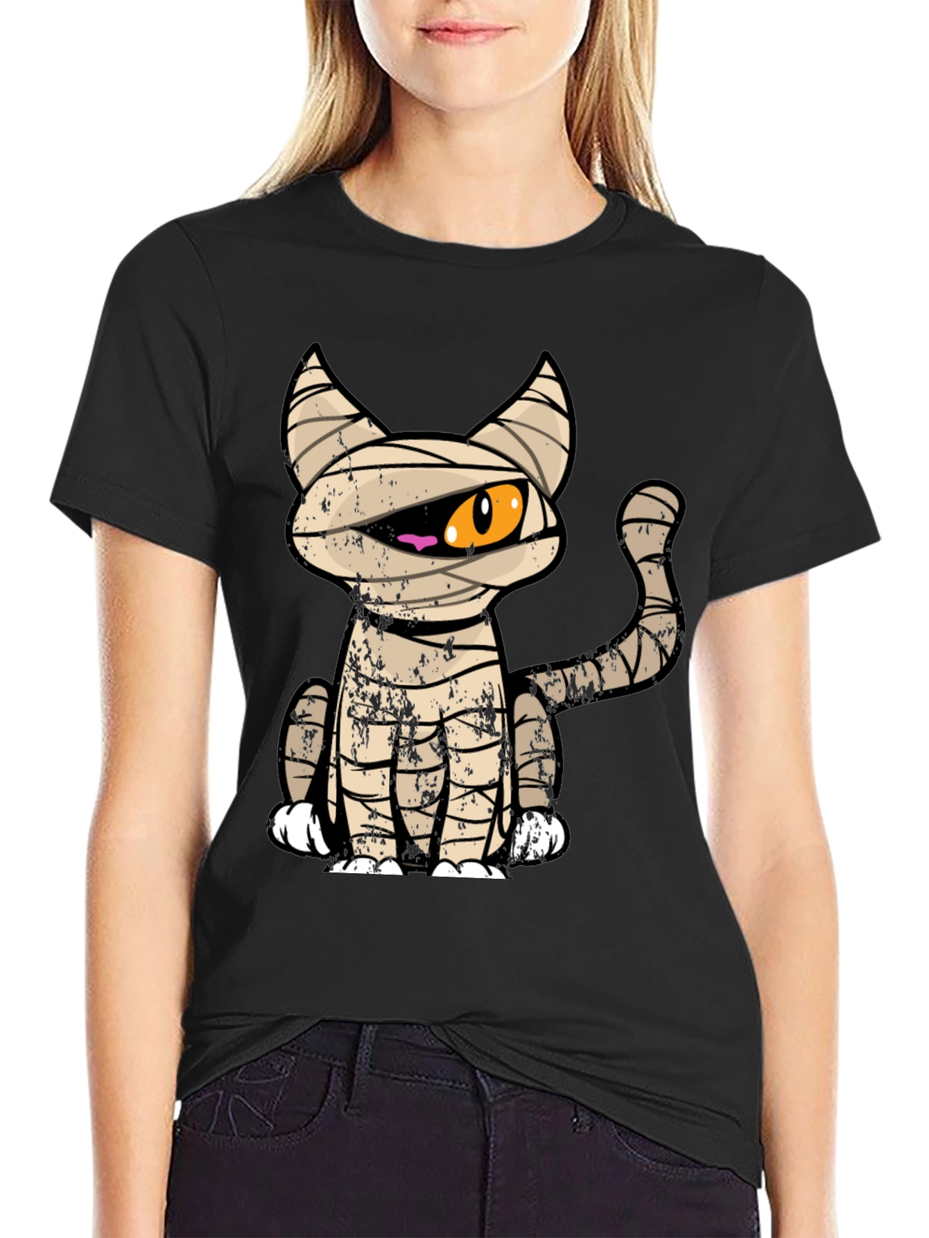 Mummy Cat Graphic Tee - Halloween T-Shirt