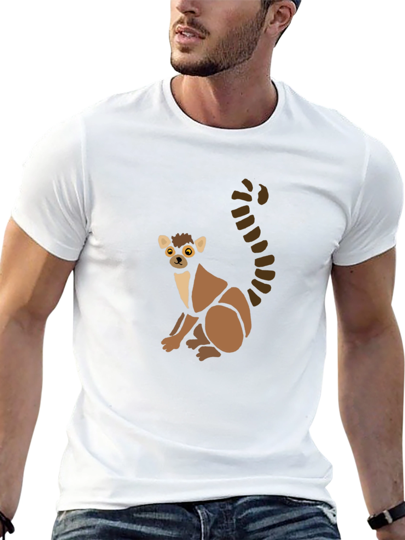 Cute Lemur Graphic Tee - Black Cotton T-Shirt