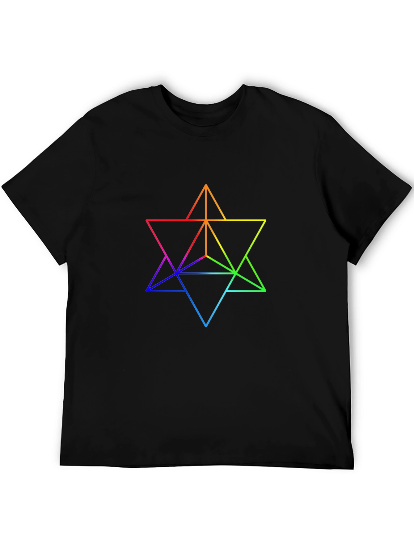 Rainbow Geometric Star T-Shirt - Black