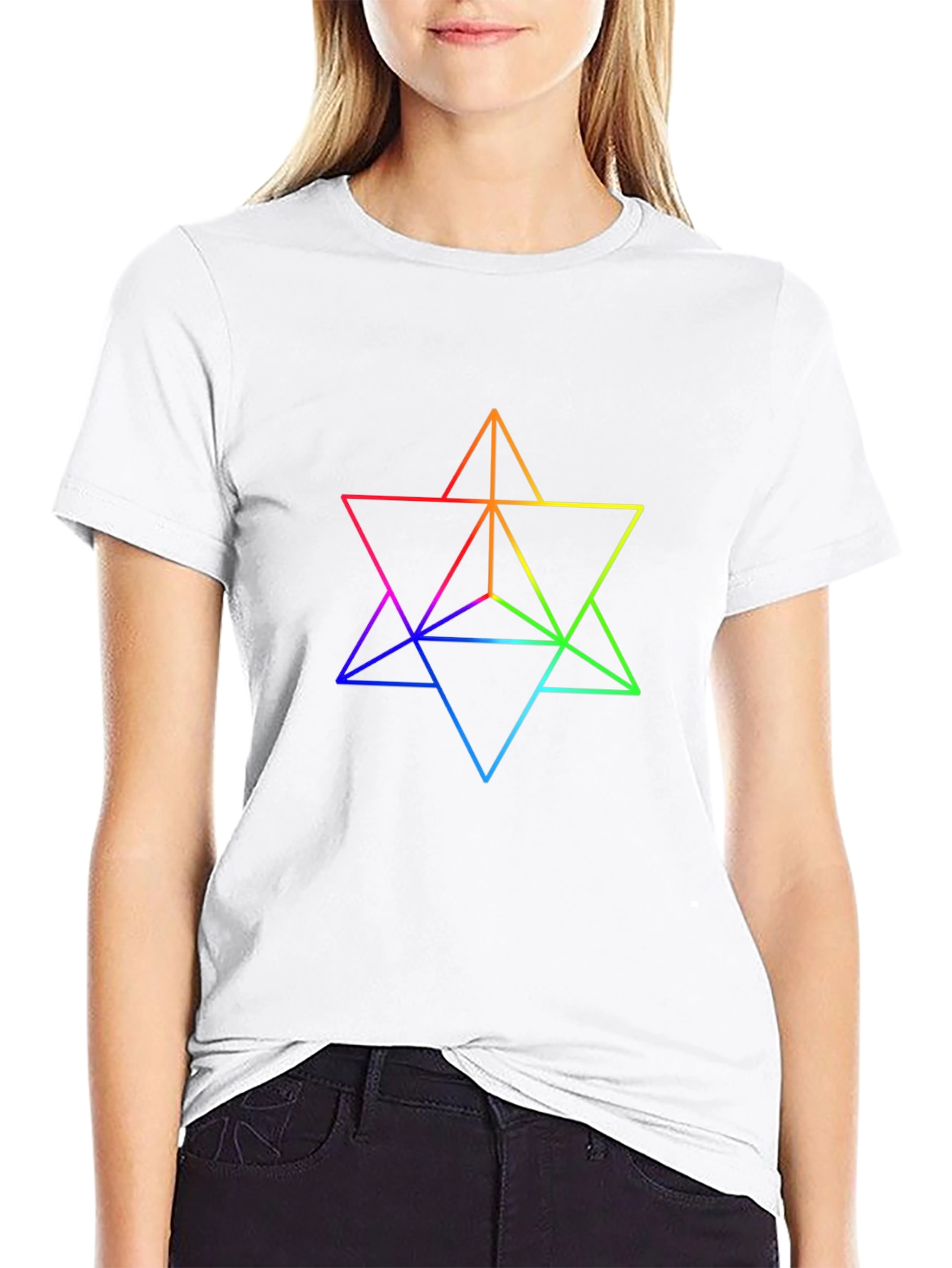 Rainbow Geometric Star T-Shirt - Black