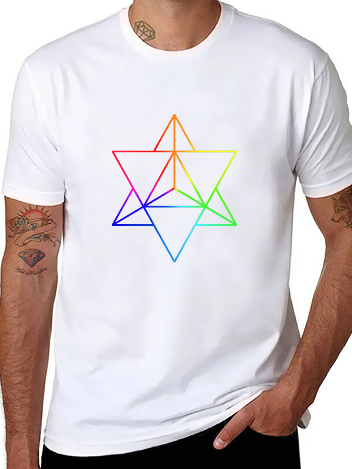 Rainbow Geometric Star T-Shirt - Black