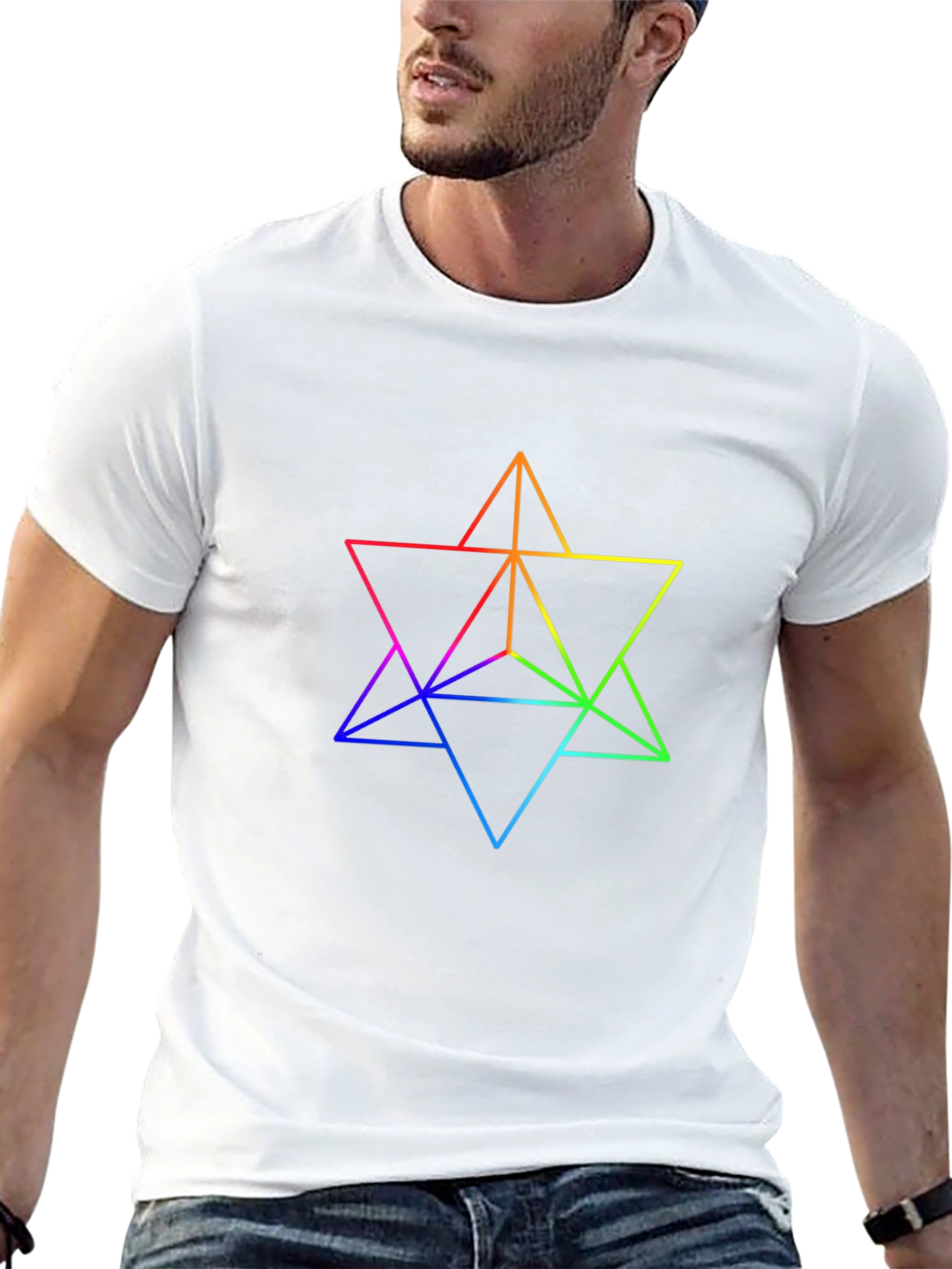 Rainbow Geometric Star T-Shirt - Black