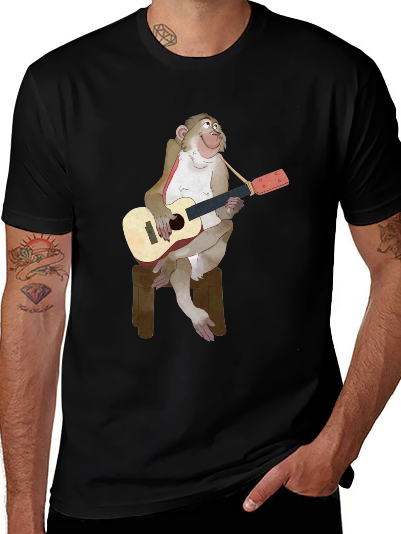Monkey Guitarist Graphic T-Shirt - Black