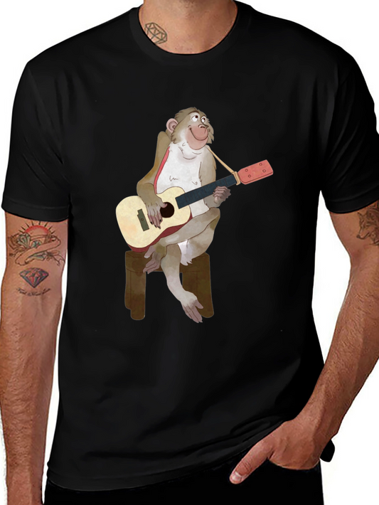 Monkey Guitarist Graphic T-Shirt - Black