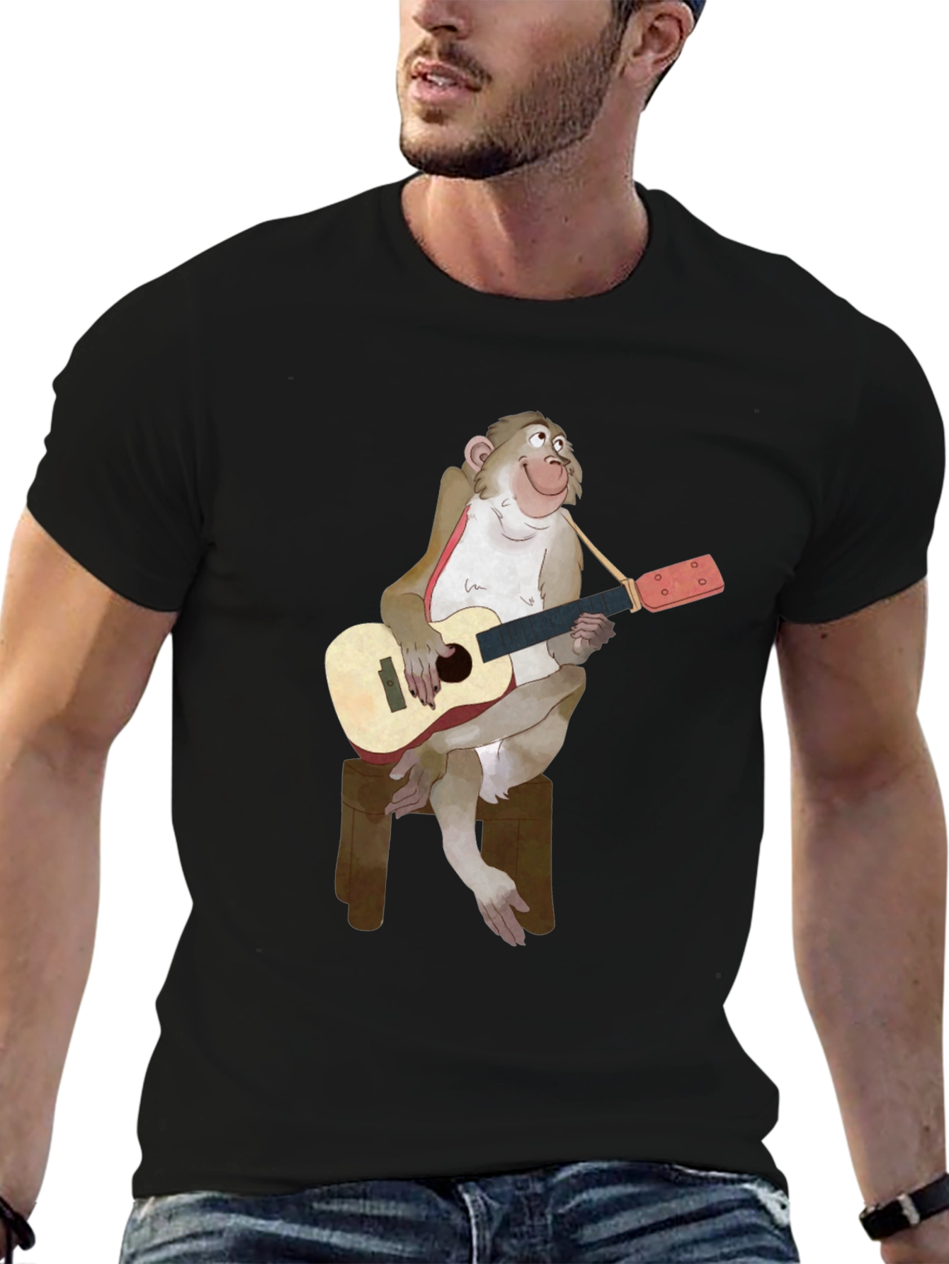 Monkey Guitarist Graphic T-Shirt - Black