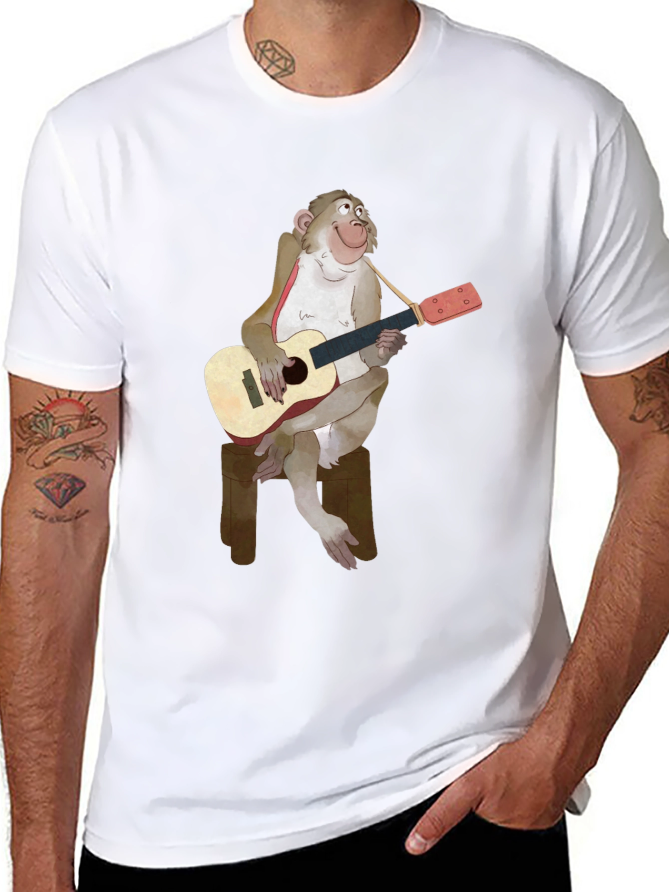 Monkey Guitarist Graphic T-Shirt - Black