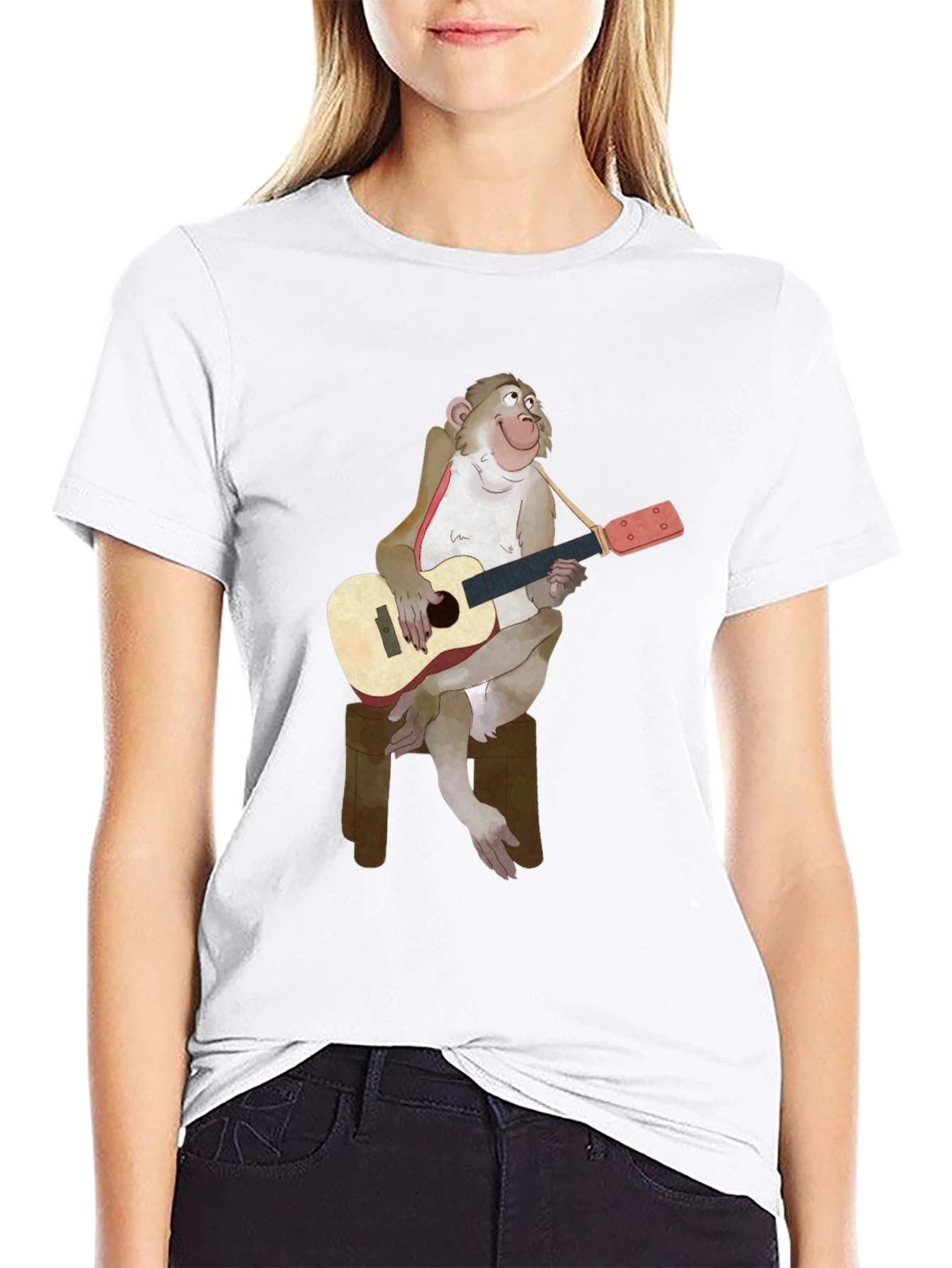 Monkey Guitarist Graphic T-Shirt - Black