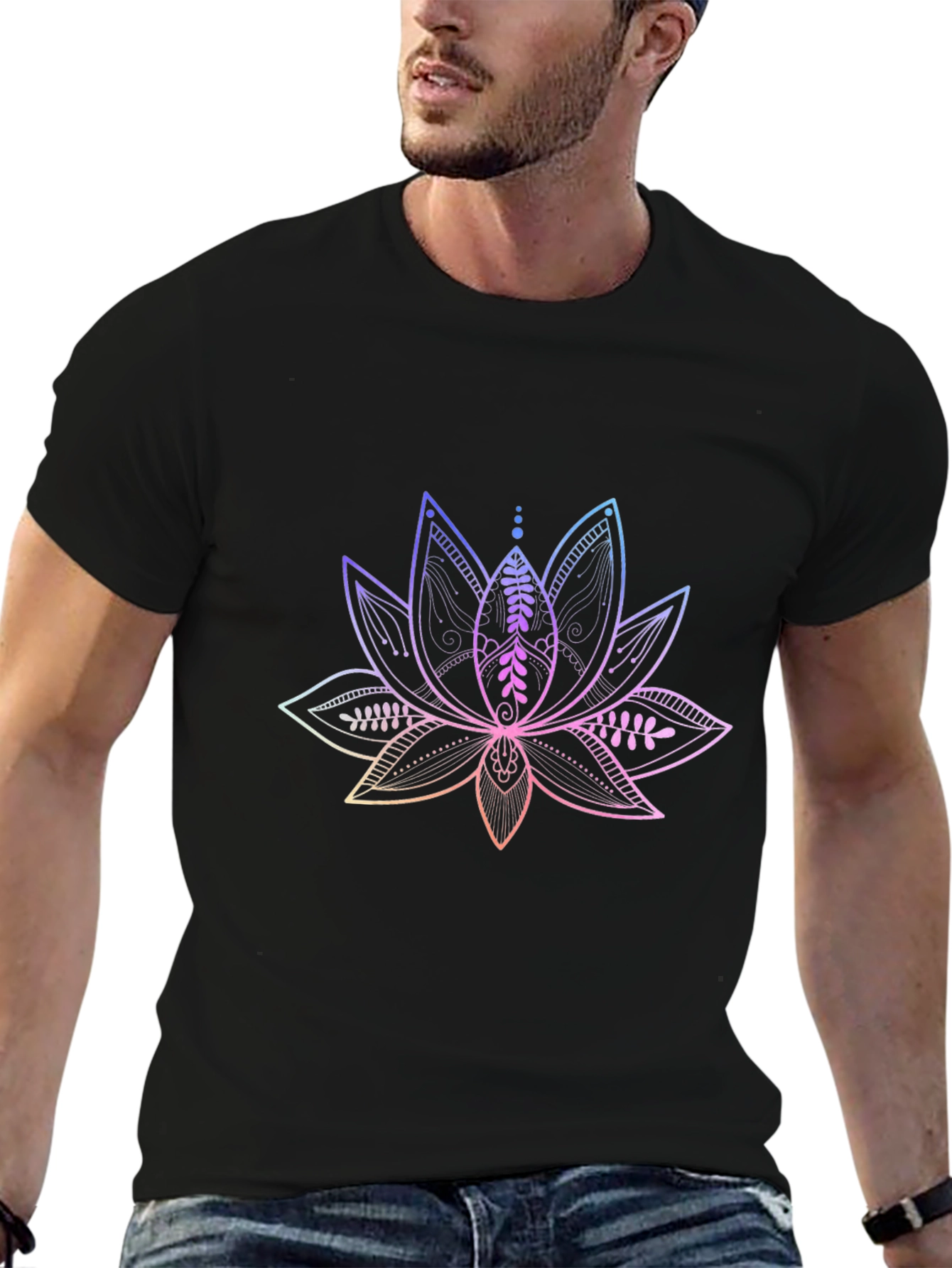 Lotus Flower Graphic Print Black T-Shirt