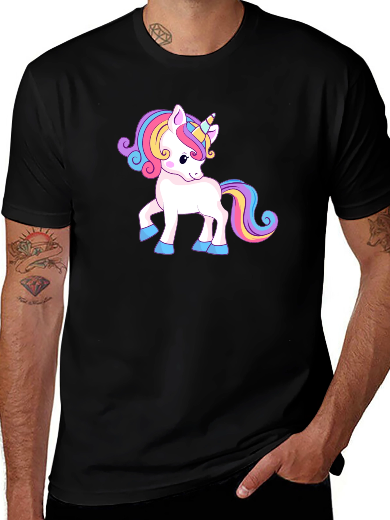 Unicorn Graphic Print Black T-Shirt