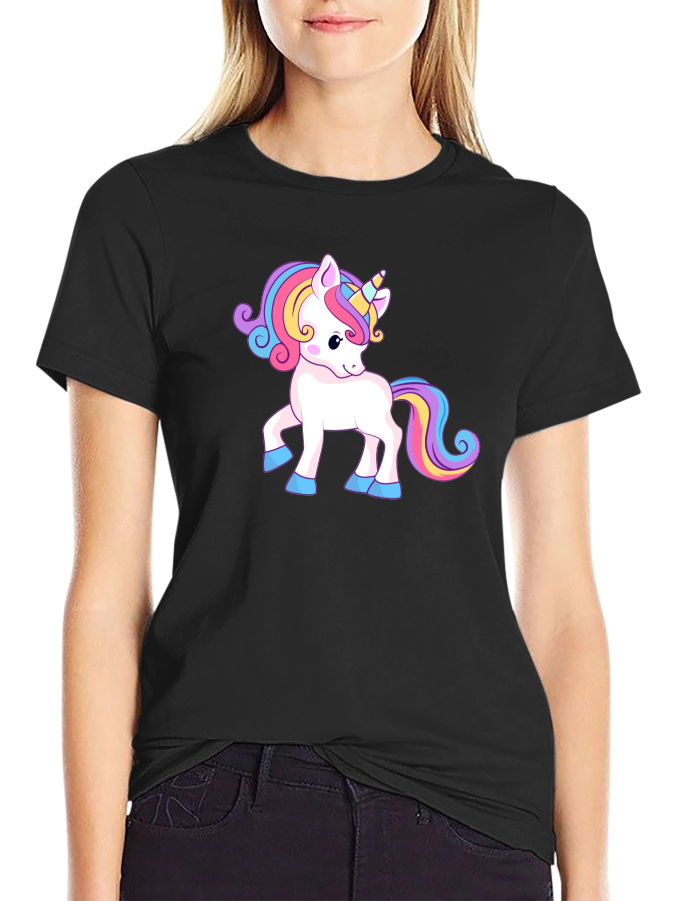 Unicorn Graphic Print Black T-Shirt