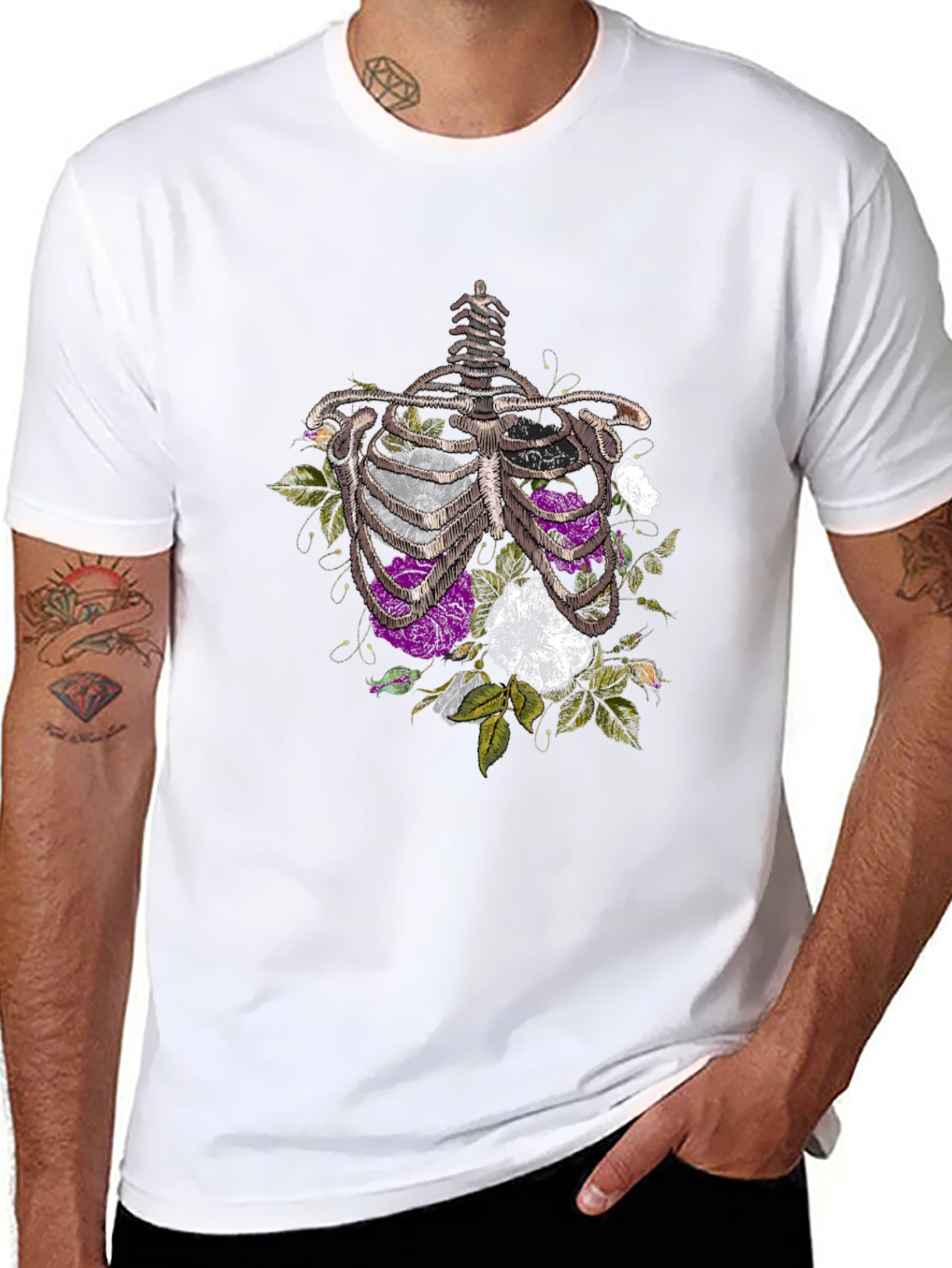 Floral Rib Cage Graphic Tee - Black