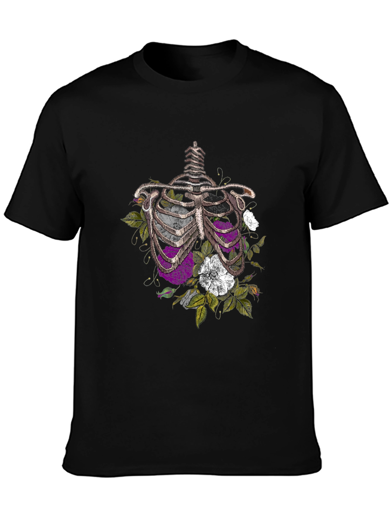 Floral Rib Cage Graphic Tee - Black