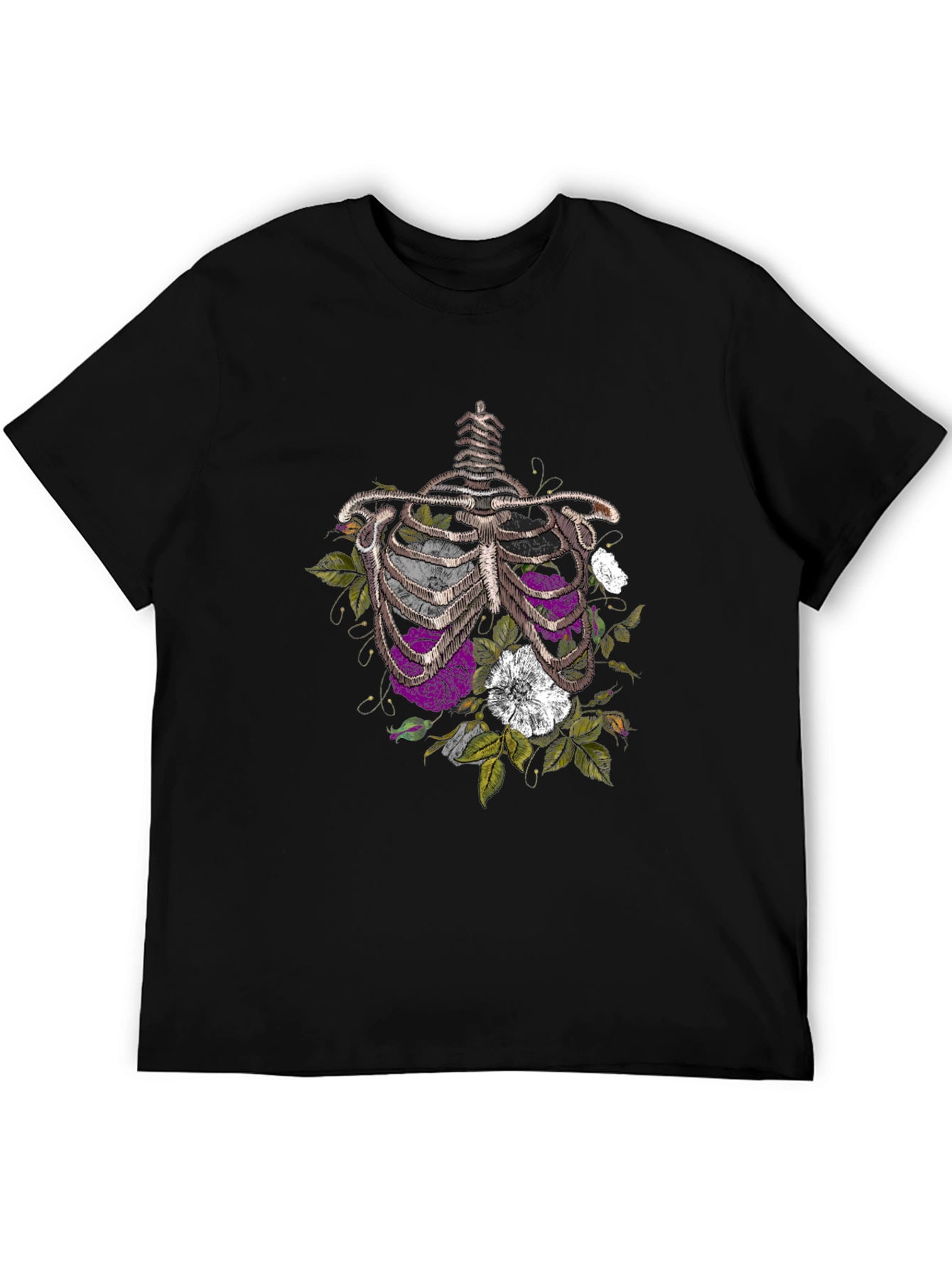 Floral Rib Cage Graphic Tee - Black
