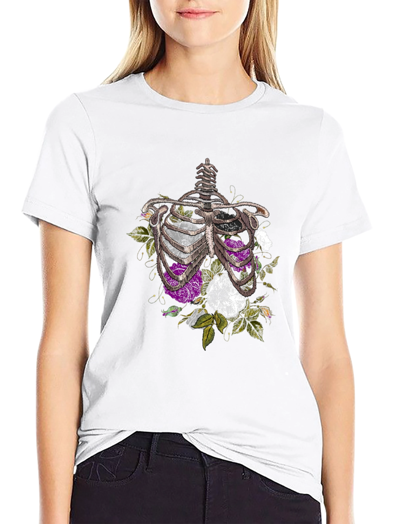 Floral Rib Cage Graphic Tee - Black