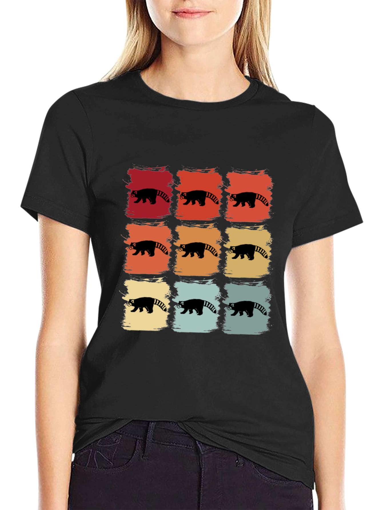 Retro Red Panda T-Shirt - 9 Grid Design