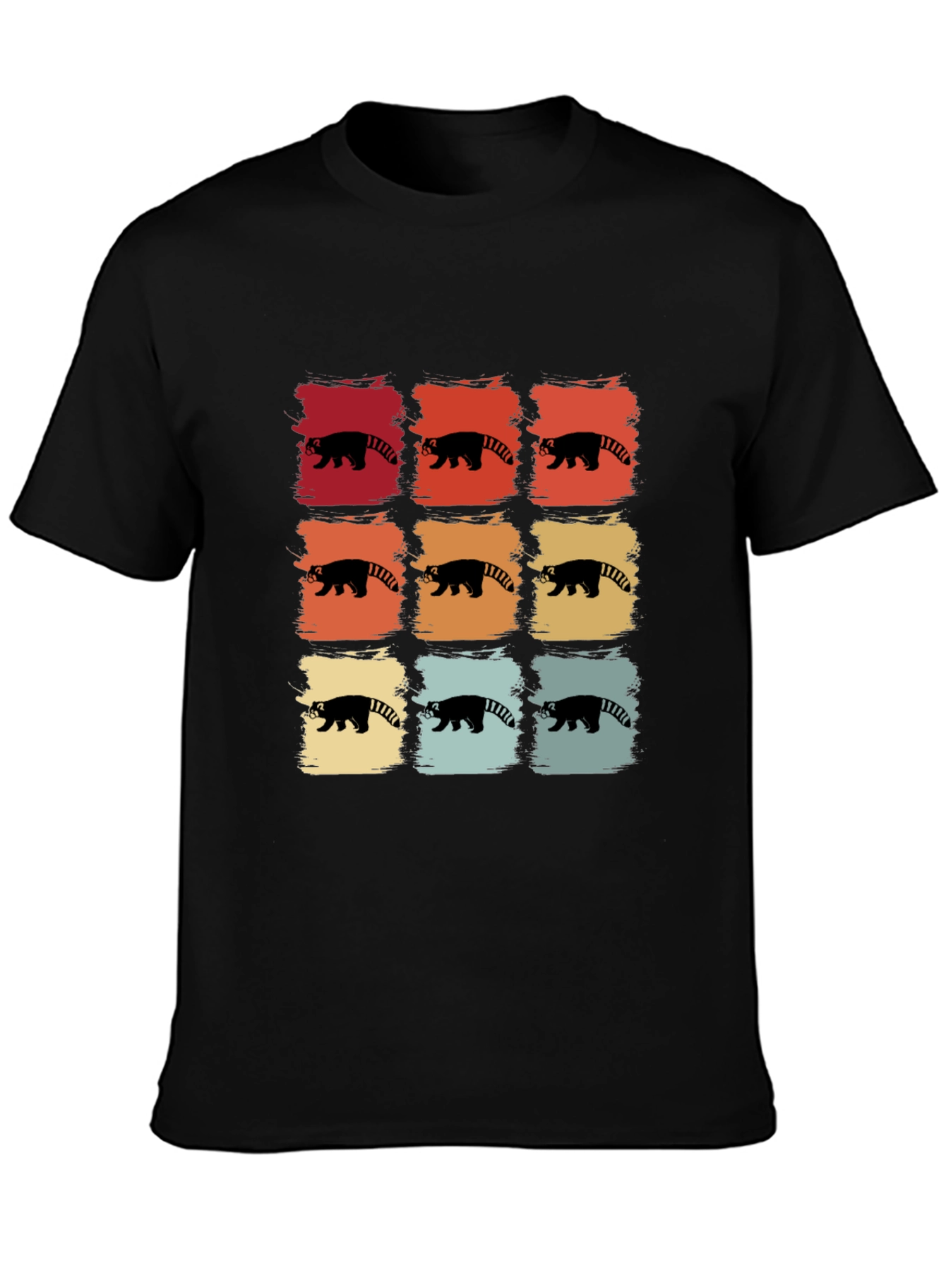 Retro Red Panda T-Shirt - 9 Grid Design