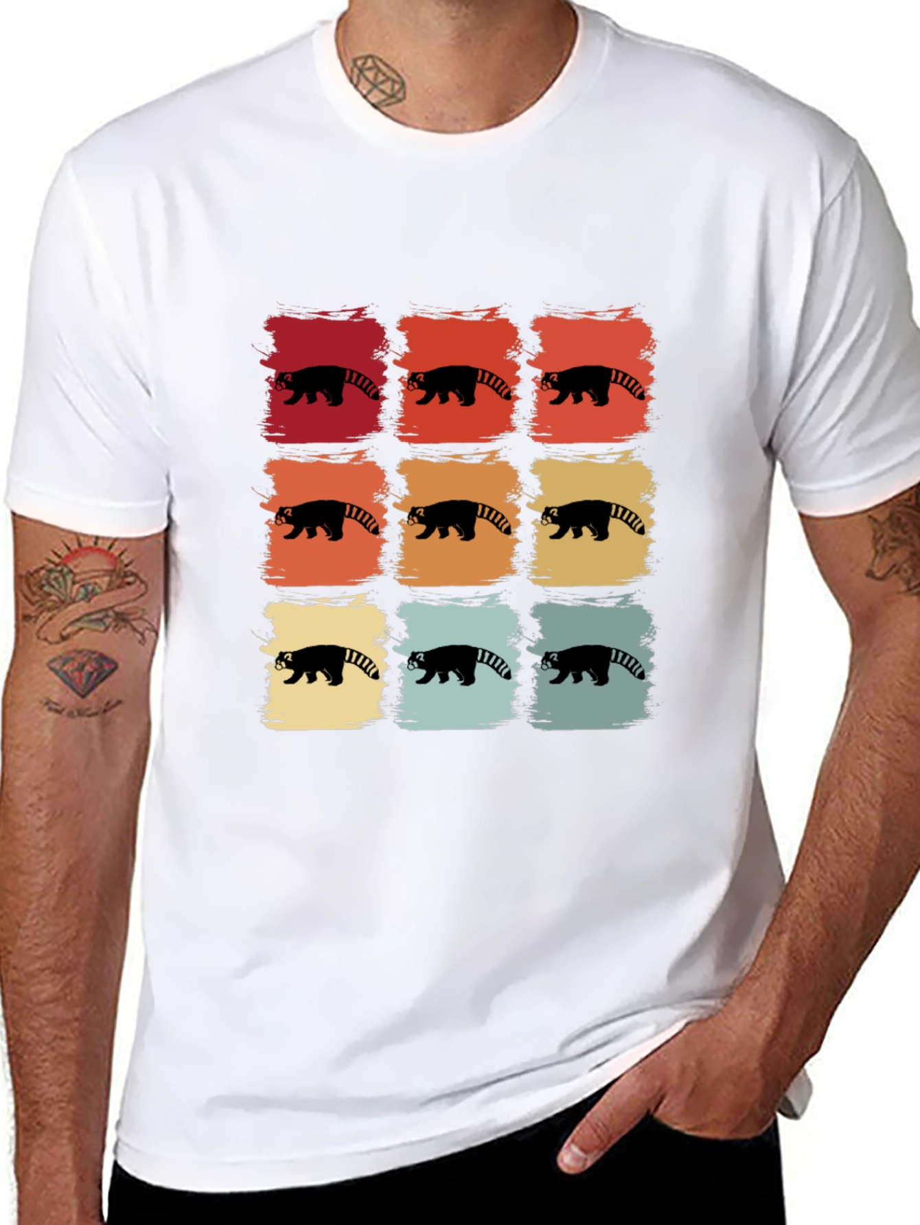 Retro Red Panda T-Shirt - 9 Grid Design