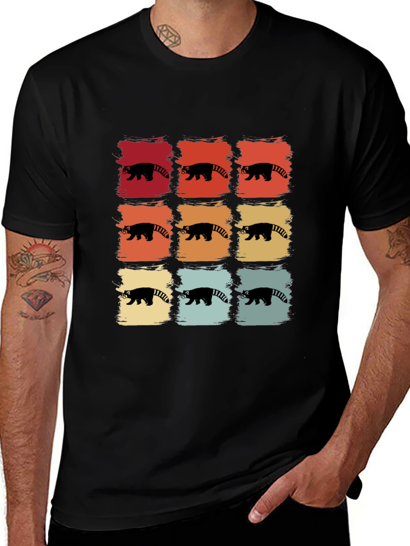 Retro Red Panda T-Shirt - 9 Grid Design