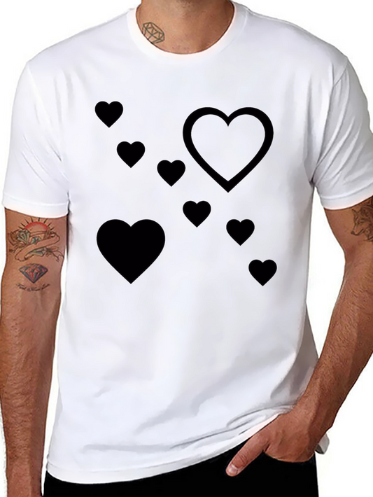 Heart Pattern Black T-Shirt - Stylish Casual Tee