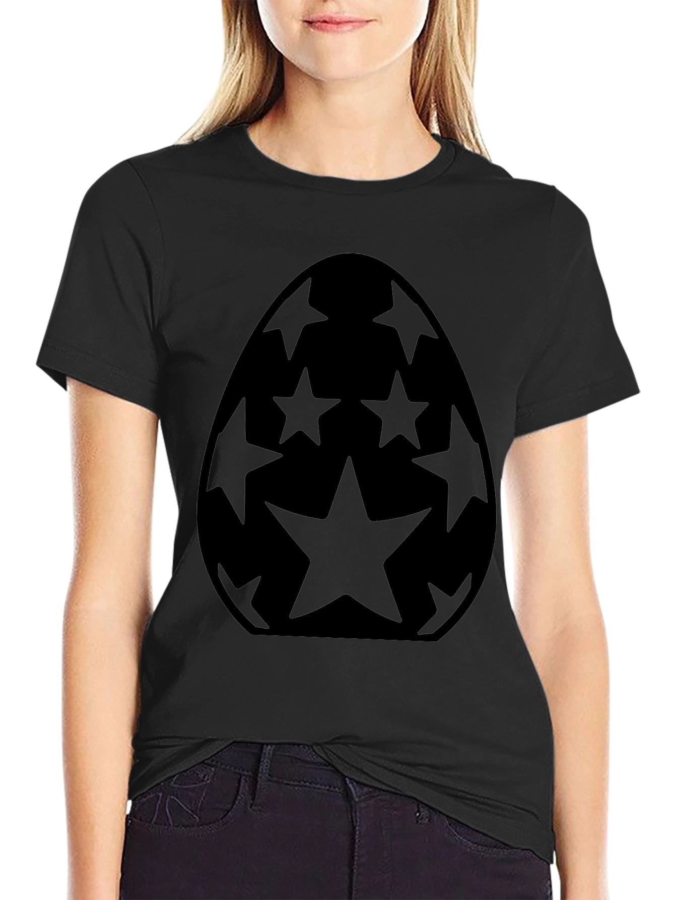 Starry Easter Egg Graphic Tee - Black Cotton Blend