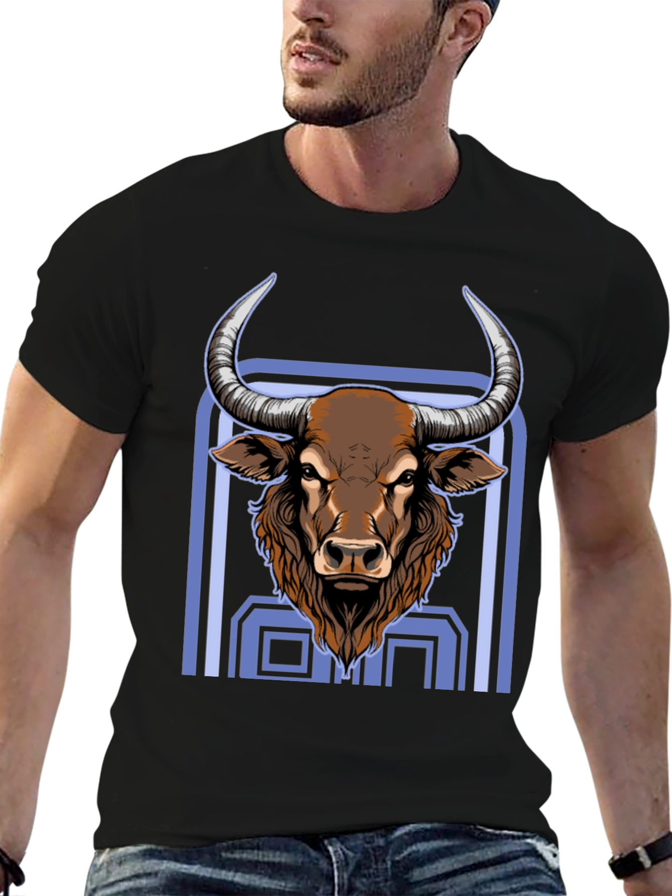 Bull Graphic Print Black T-Shirt