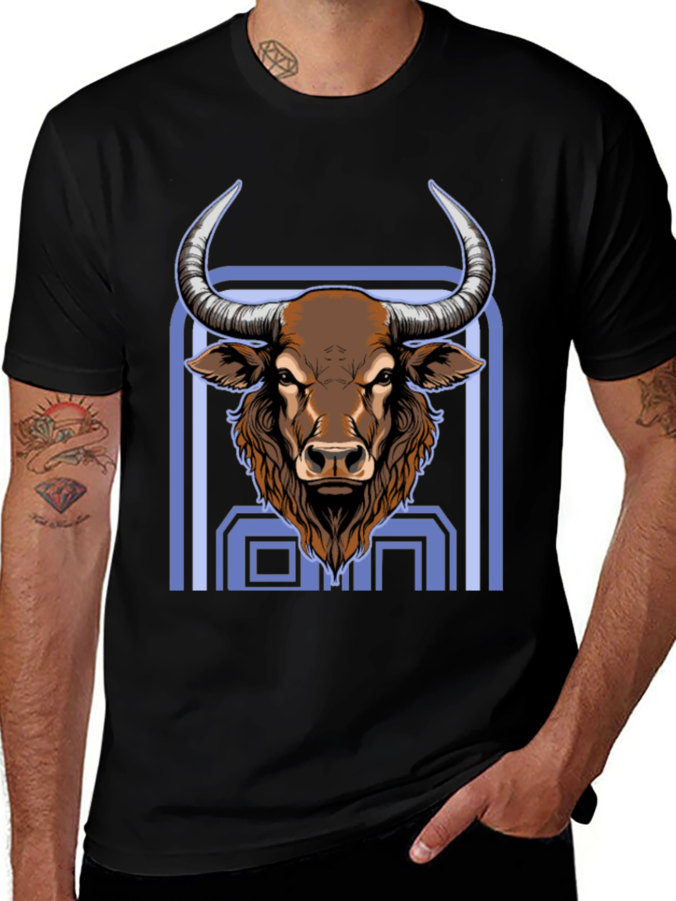 Bull Graphic Print Black T-Shirt