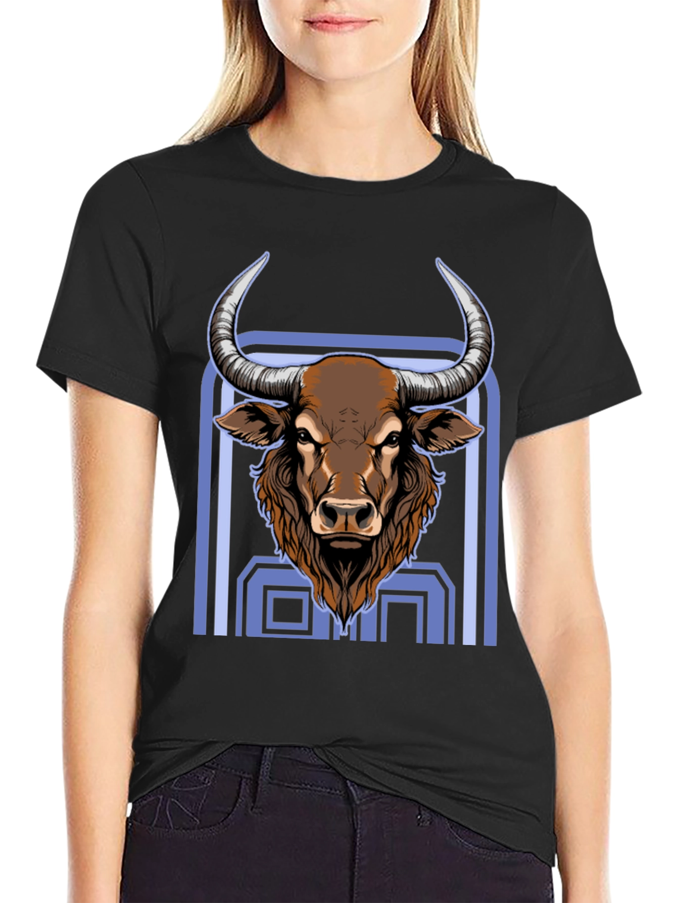 Bull Graphic Print Black T-Shirt