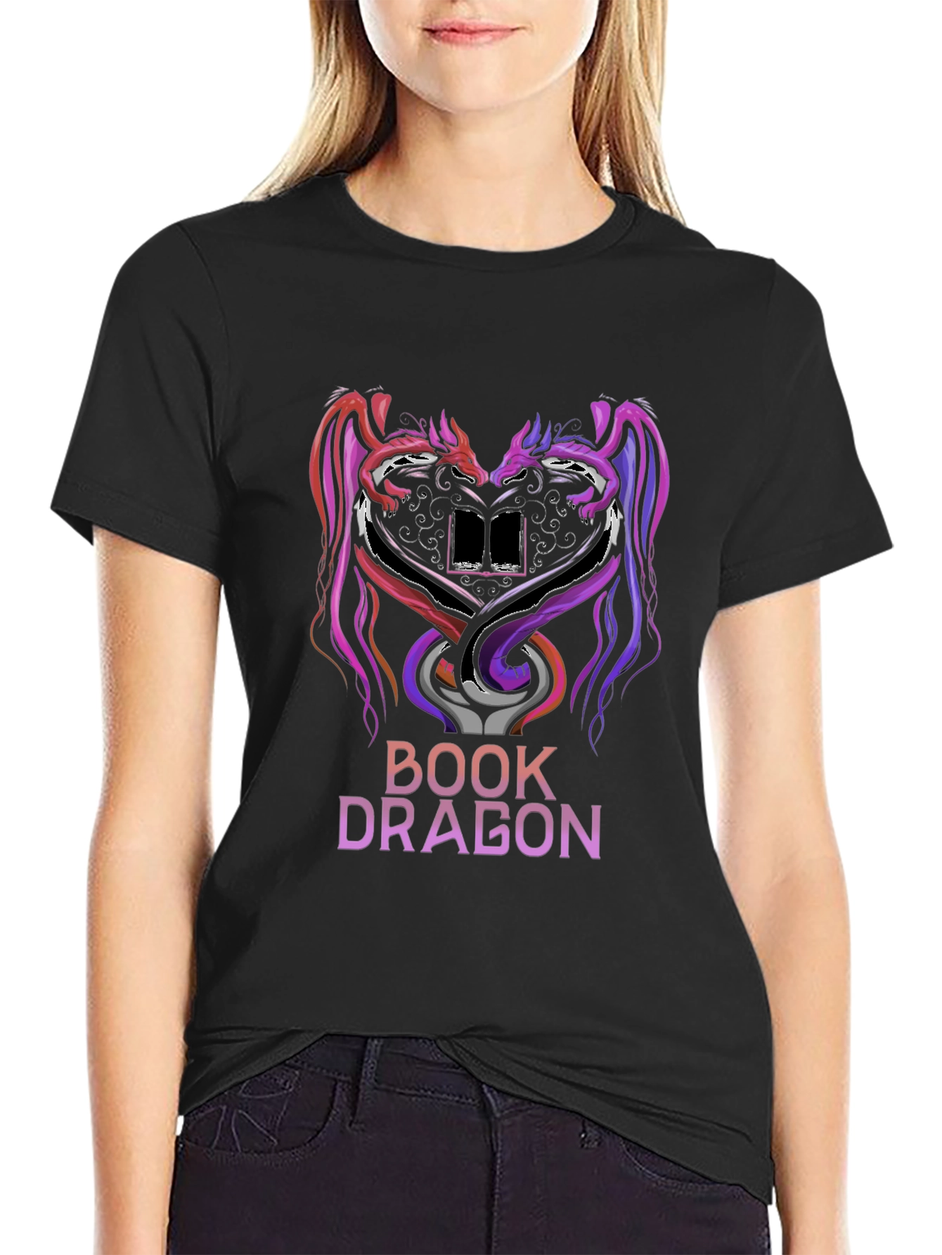 Book Dragon Graphic T-Shirt - Literary Fantasy Tee