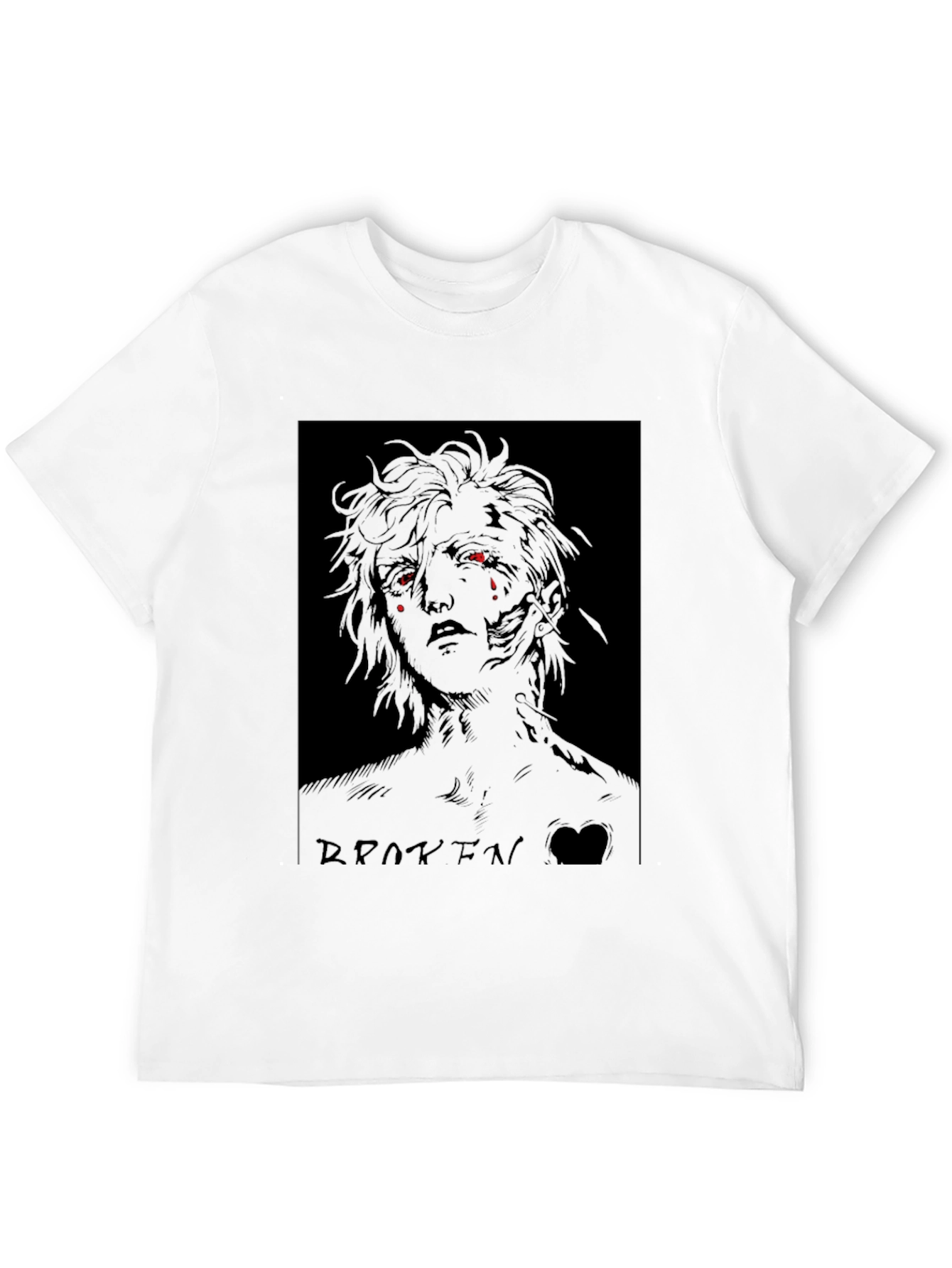 Broken Anime Character Graphic Black T-Shirt