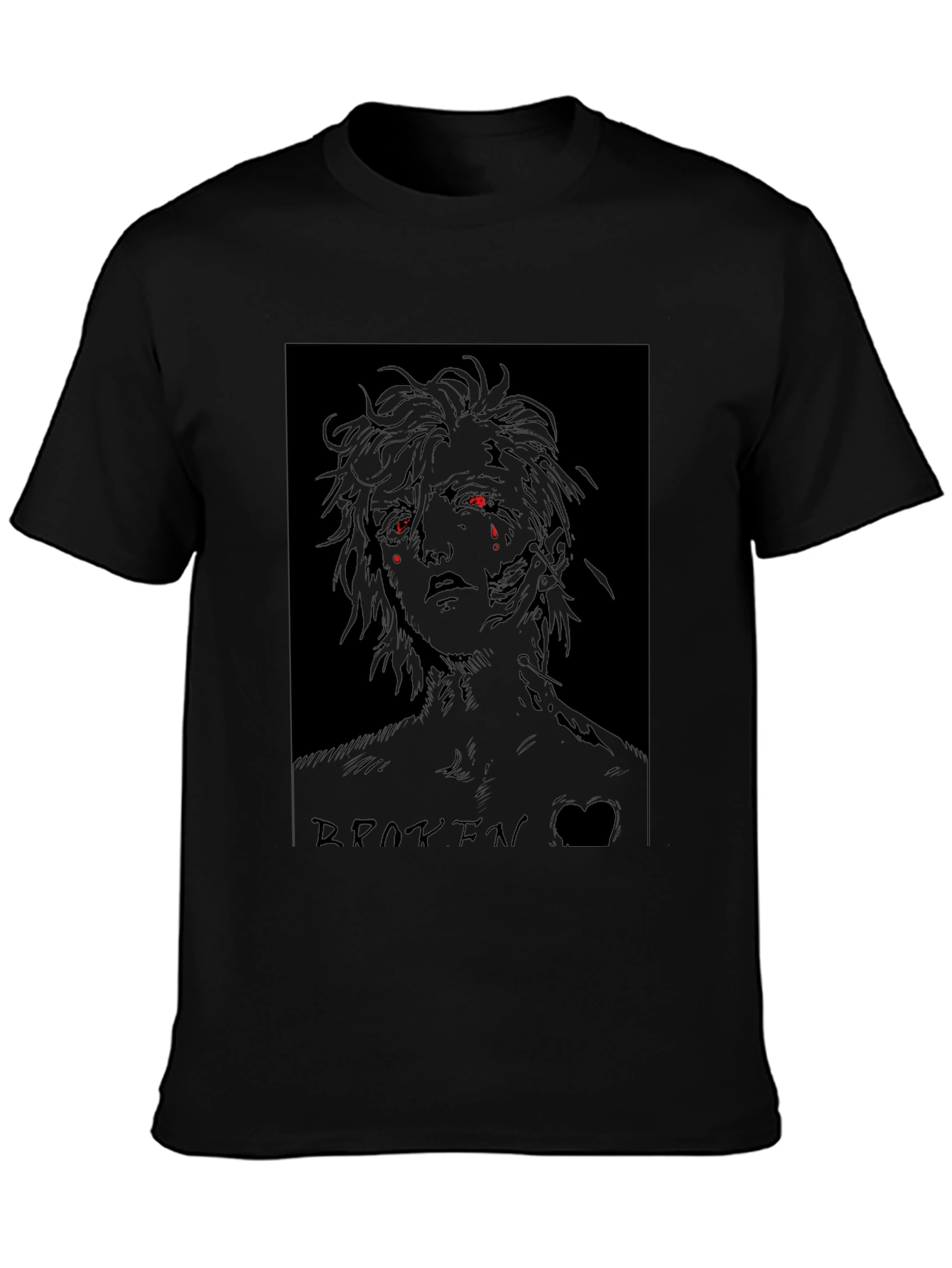 Broken Anime Character Graphic Black T-Shirt