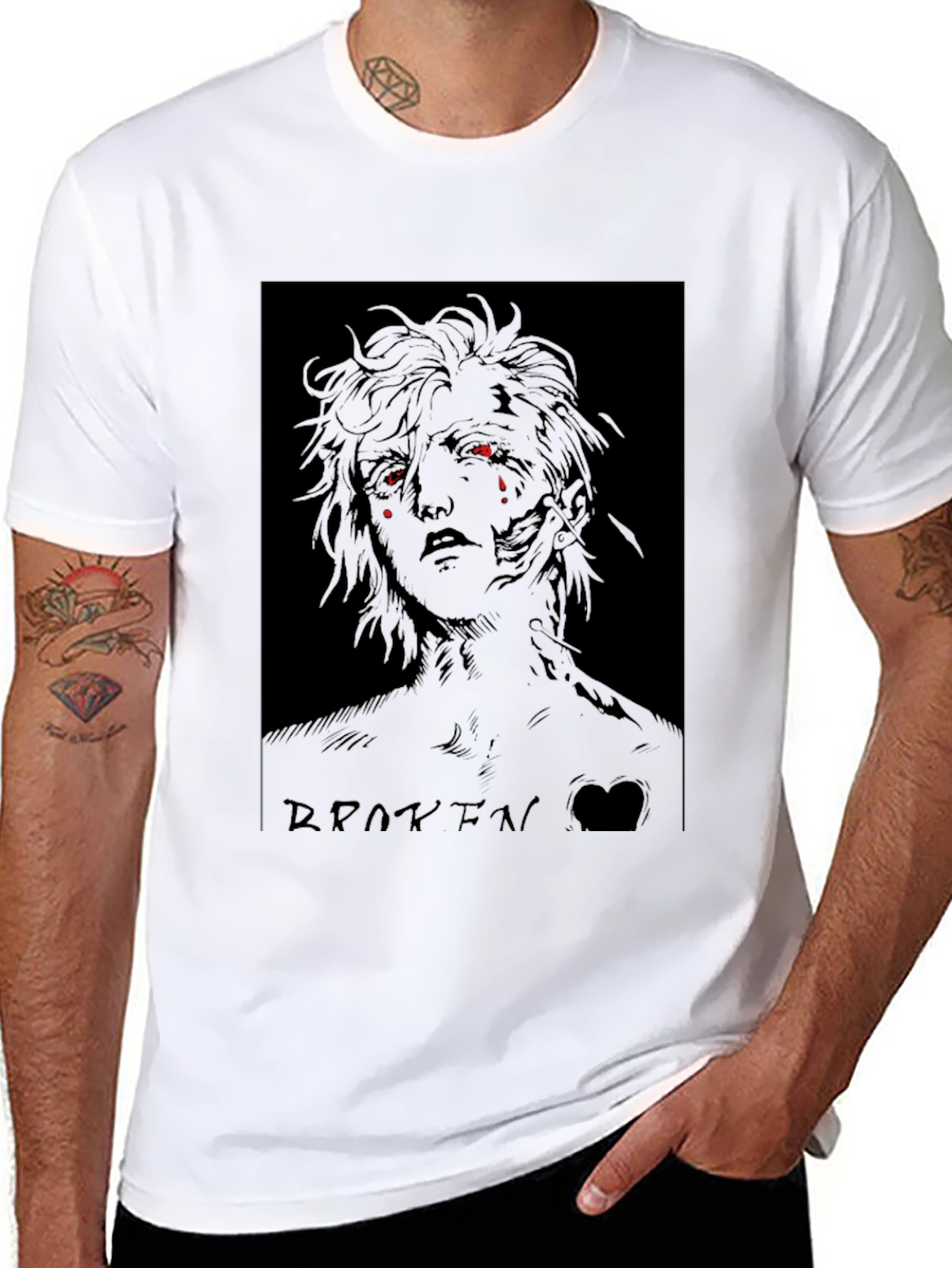 Broken Anime Character Graphic Black T-Shirt