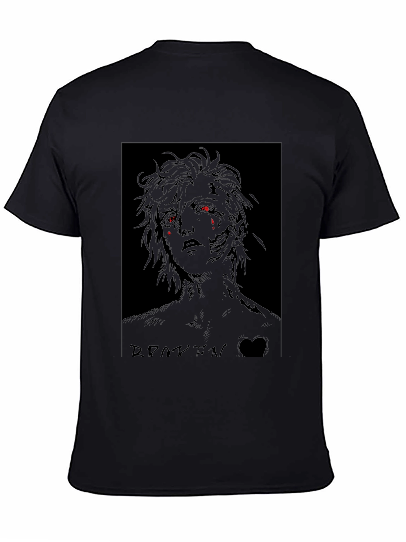 Broken Anime Character Graphic Black T-Shirt