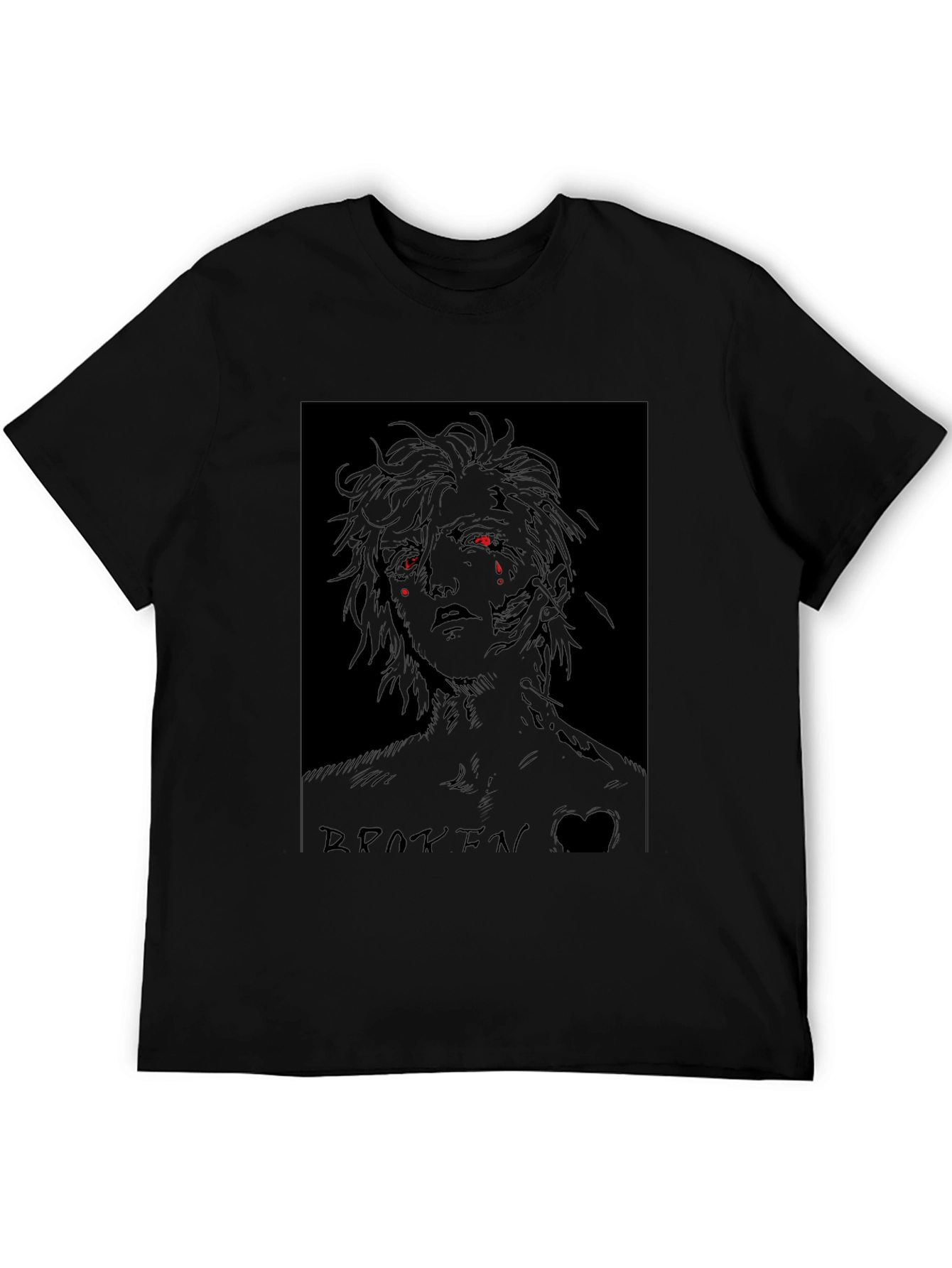 Broken Anime Character Graphic Black T-Shirt