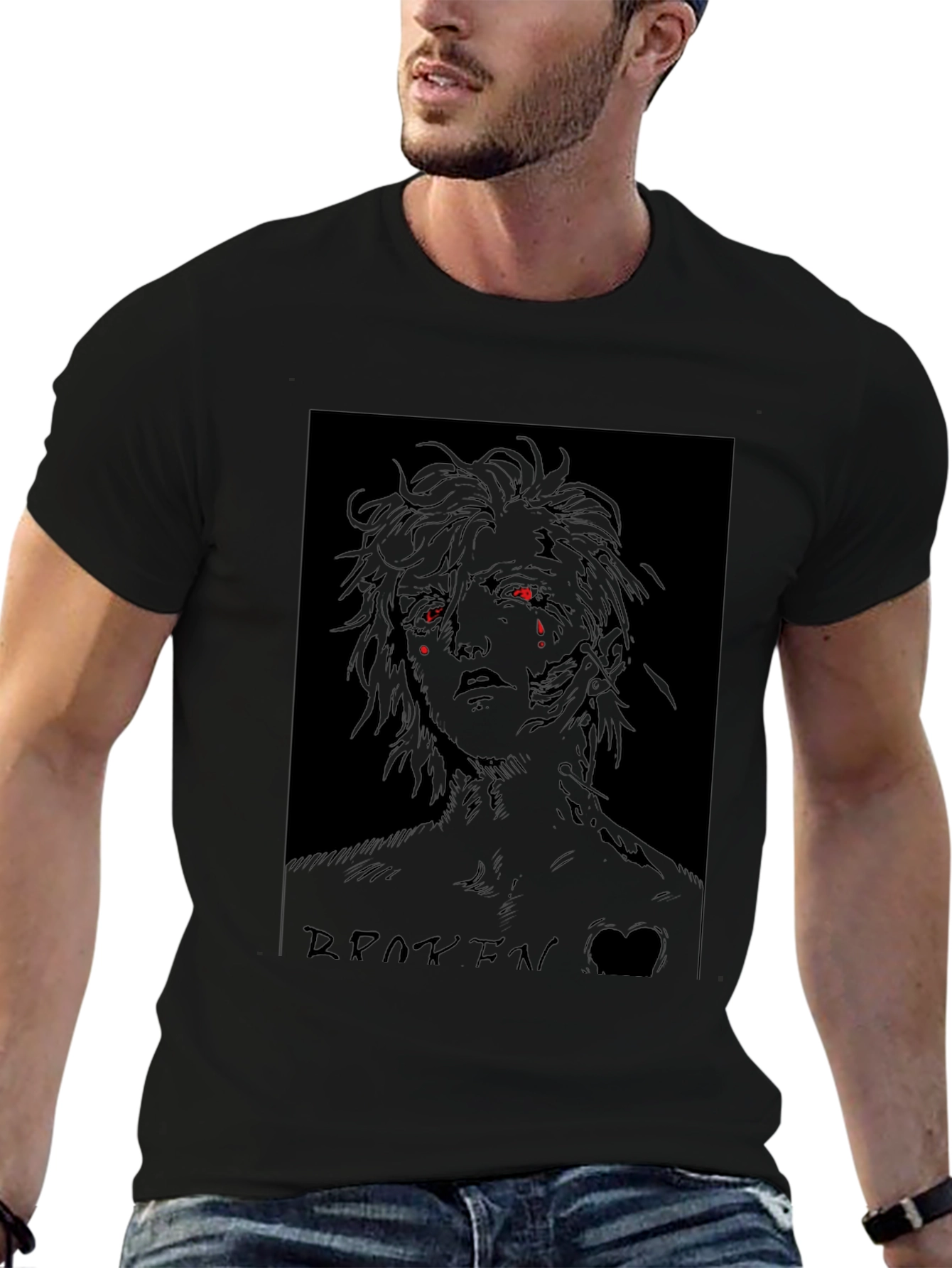 Broken Anime Character Graphic Black T-Shirt