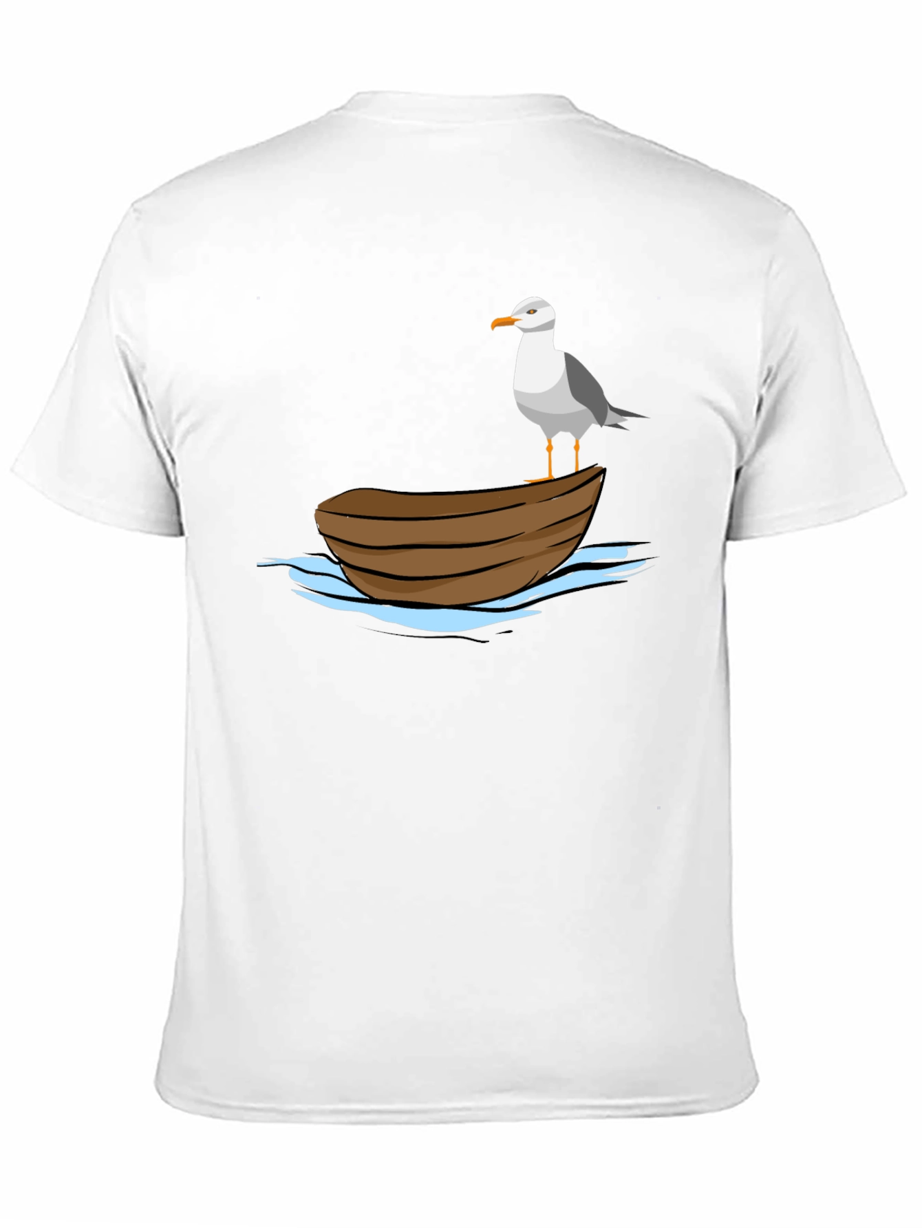 Seagull on Boat Graphic Tee - Black Cotton T-Shirt