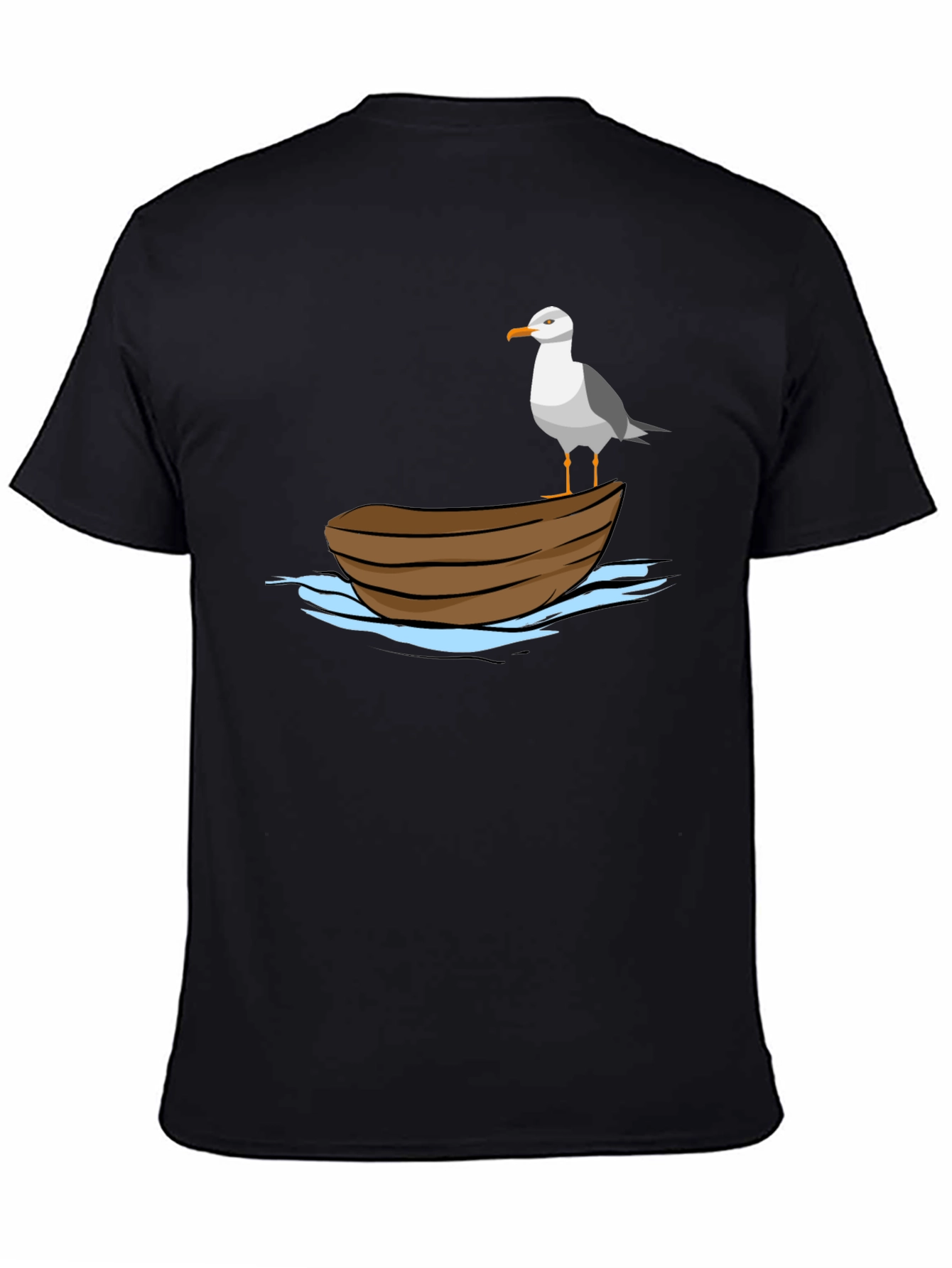 Seagull on Boat Graphic Tee - Black Cotton T-Shirt