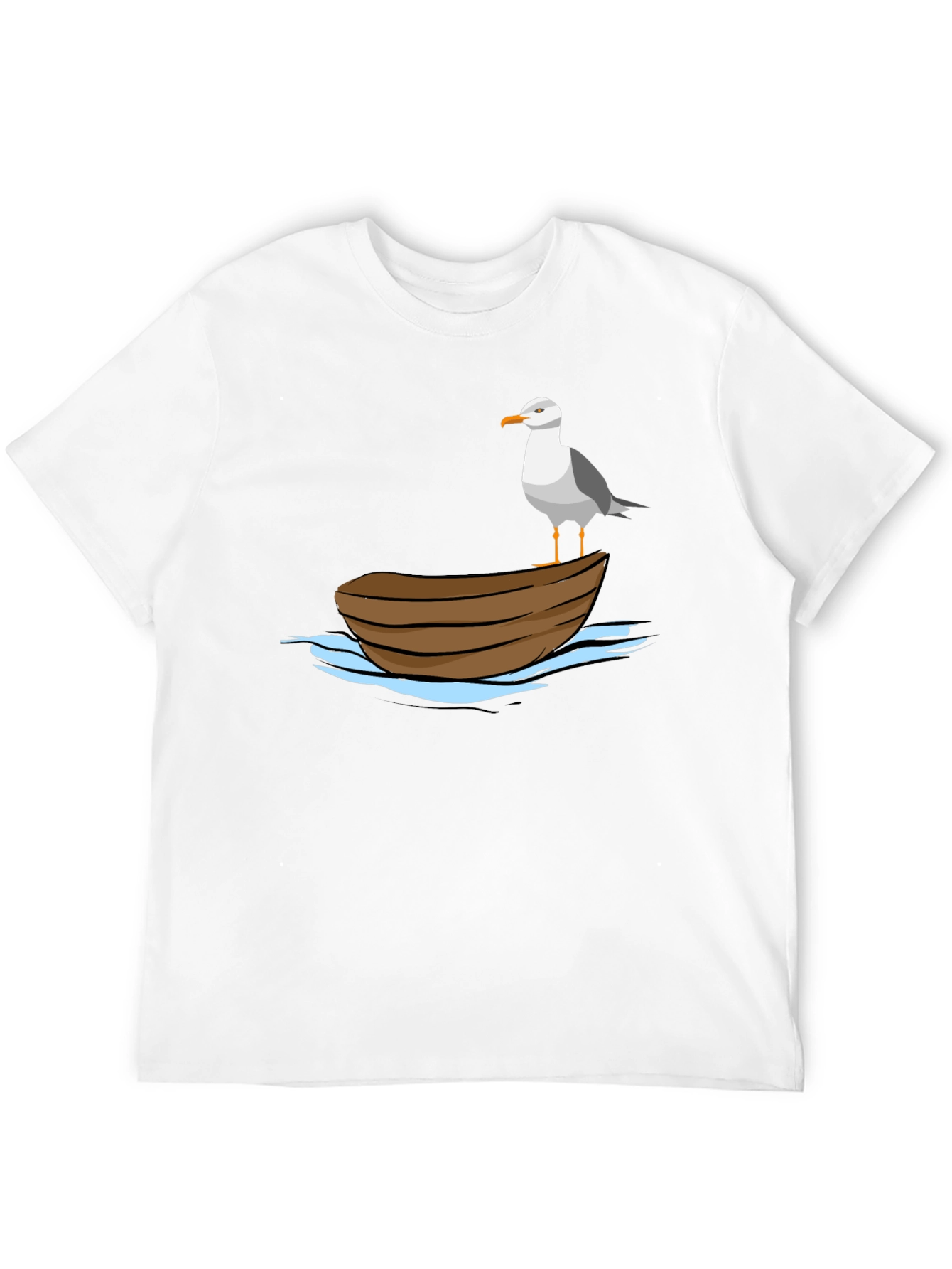 Seagull on Boat Graphic Tee - Black Cotton T-Shirt