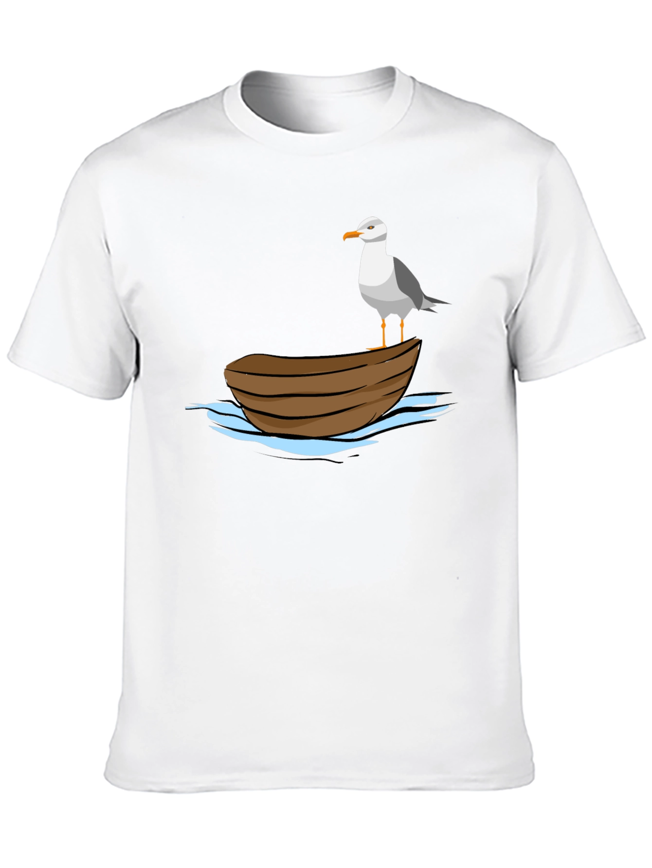 Seagull on Boat Graphic Tee - Black Cotton T-Shirt